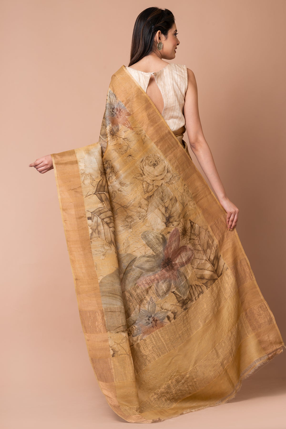 Dessert Sands Elegant Mustard Tussar Silk Saree – Lightweight Traditional Drape for Festive & Occasion Wear