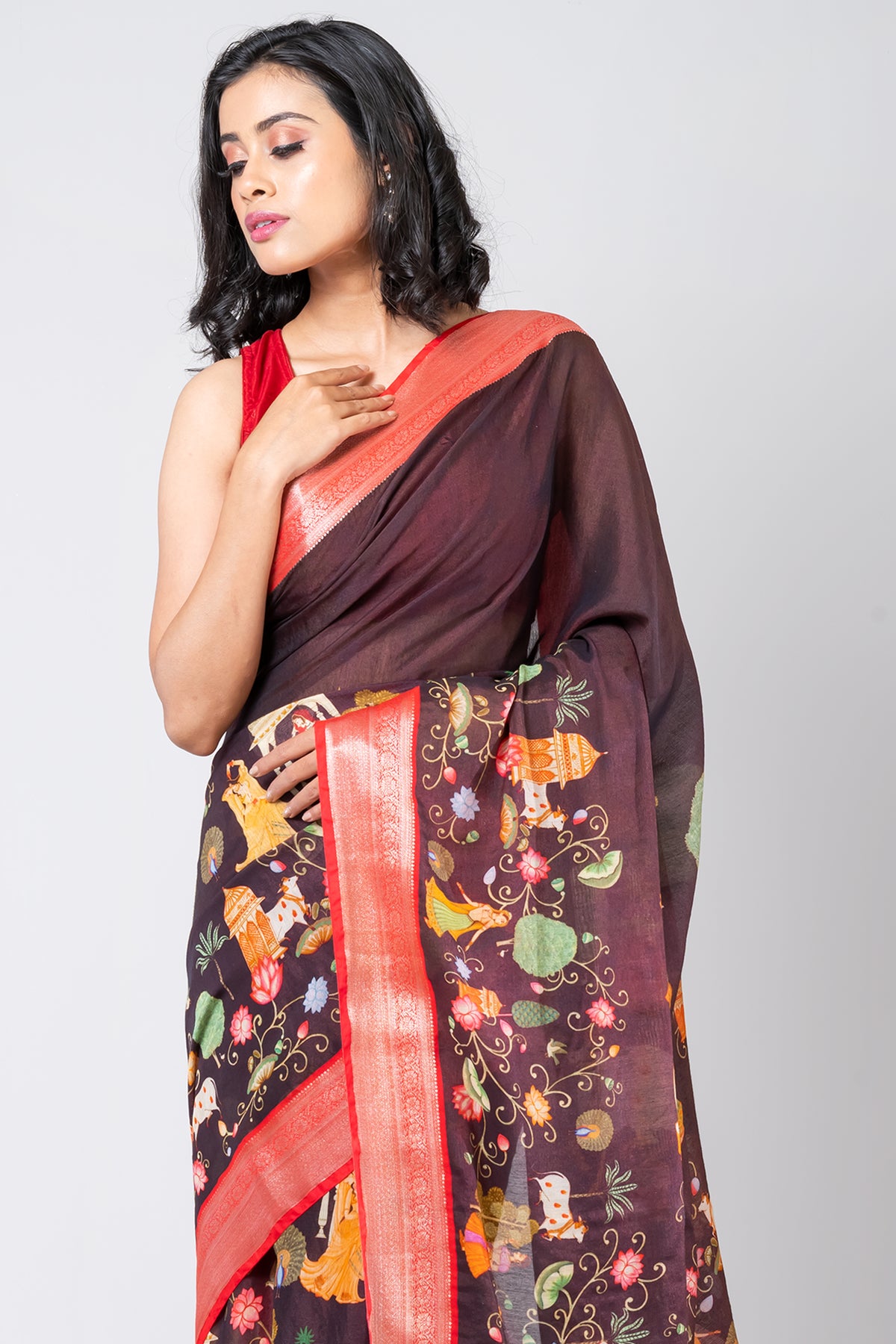 Sultans splendor | Premium Chocolate Brown Chanderi Saree for Festive Wear