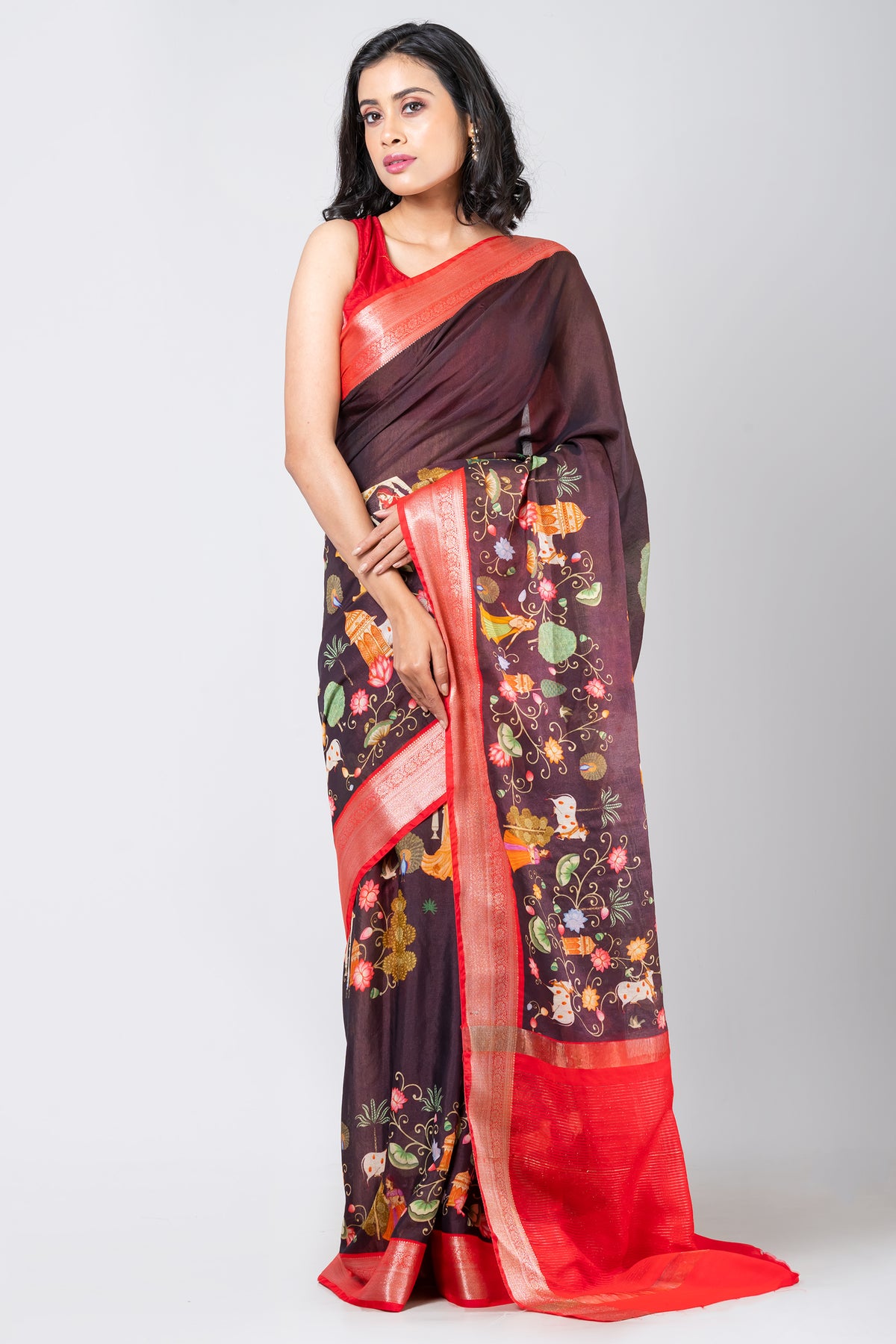 Sultans splendor | Premium Chocolate Brown Chanderi Saree for Festive Wear