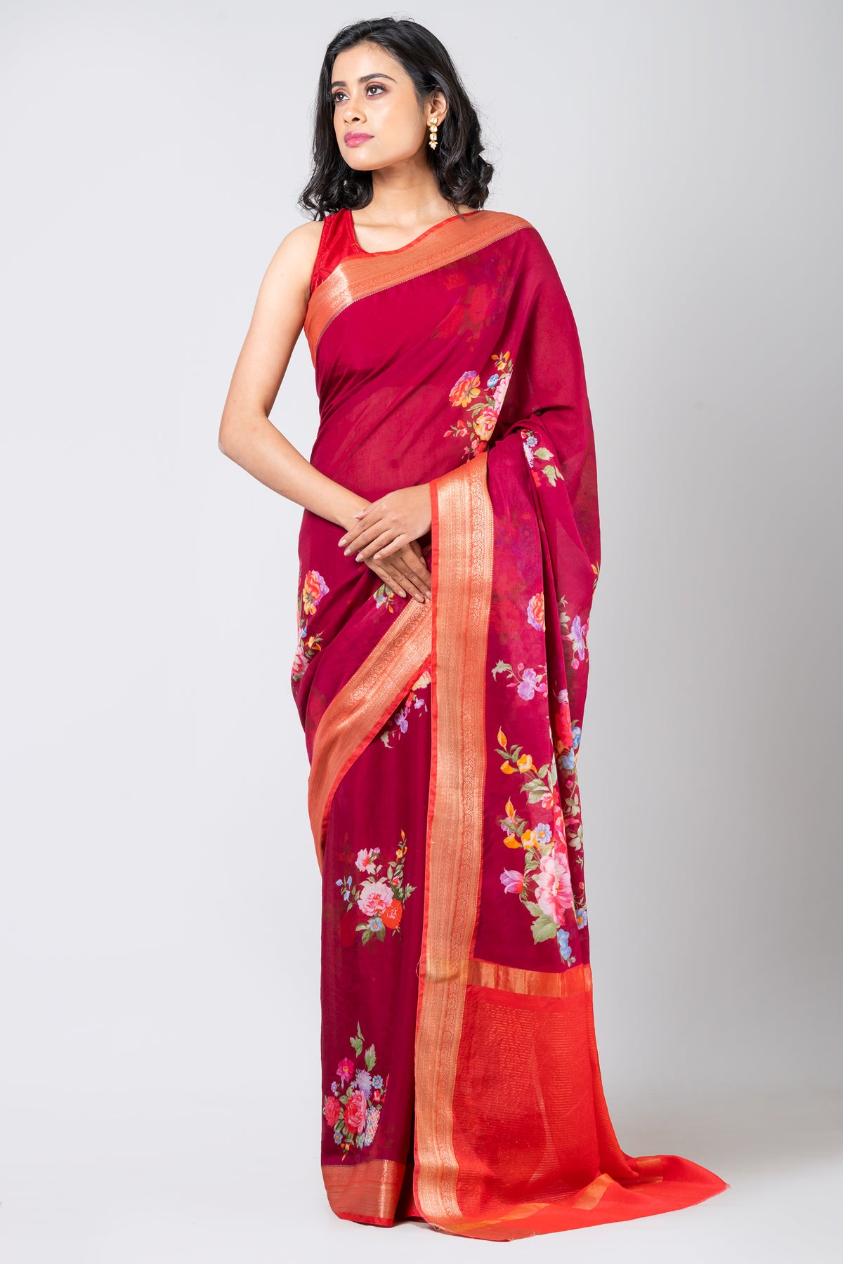 Aquarelle bloom | Traditional Wine Chanderi Saree for Weddings & Celebrations