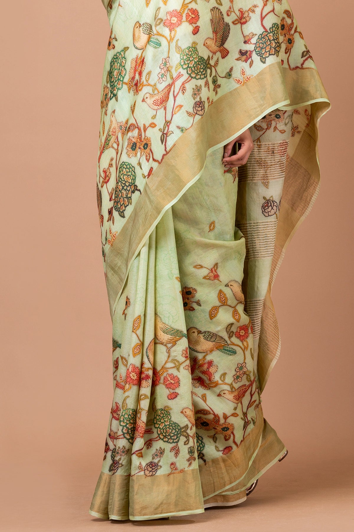 Botanical Beauty Premium Lime Green Tussar Silk Saree for Festive and Occasion Wear
