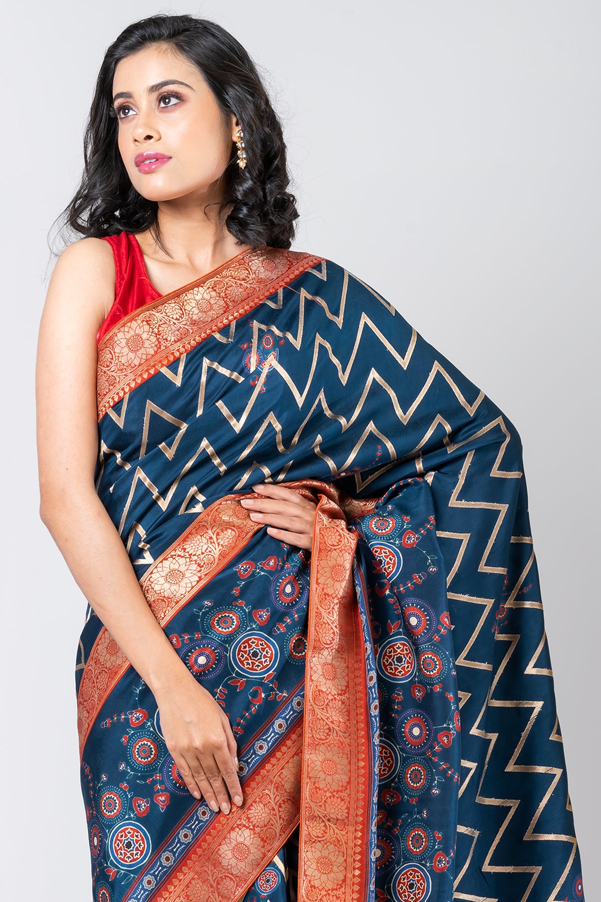 AZURE GEOMETRY Designer Blue Leheriya Saree in Dola Fabric for Weddings & Festive Wear