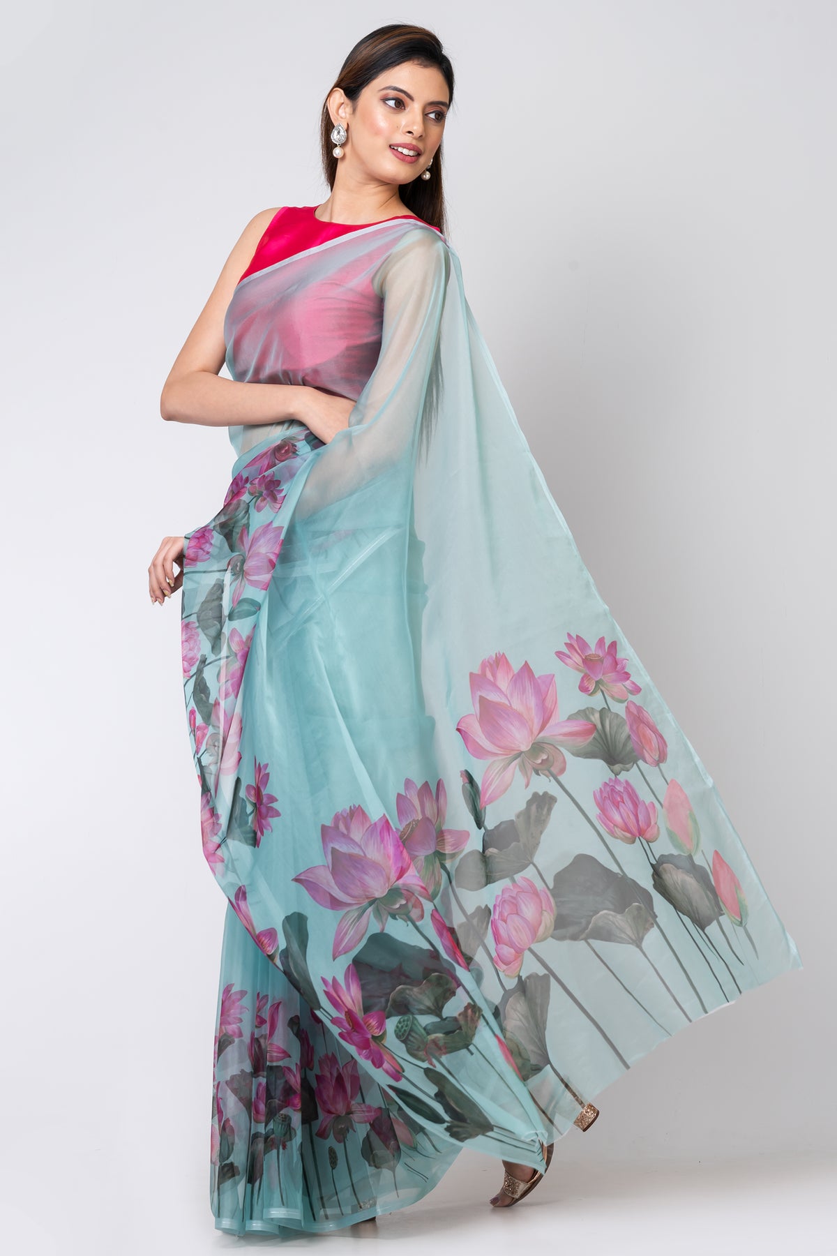 Rose Beauty Premium Sea Green Organza Saree for Women with Modern Elegance