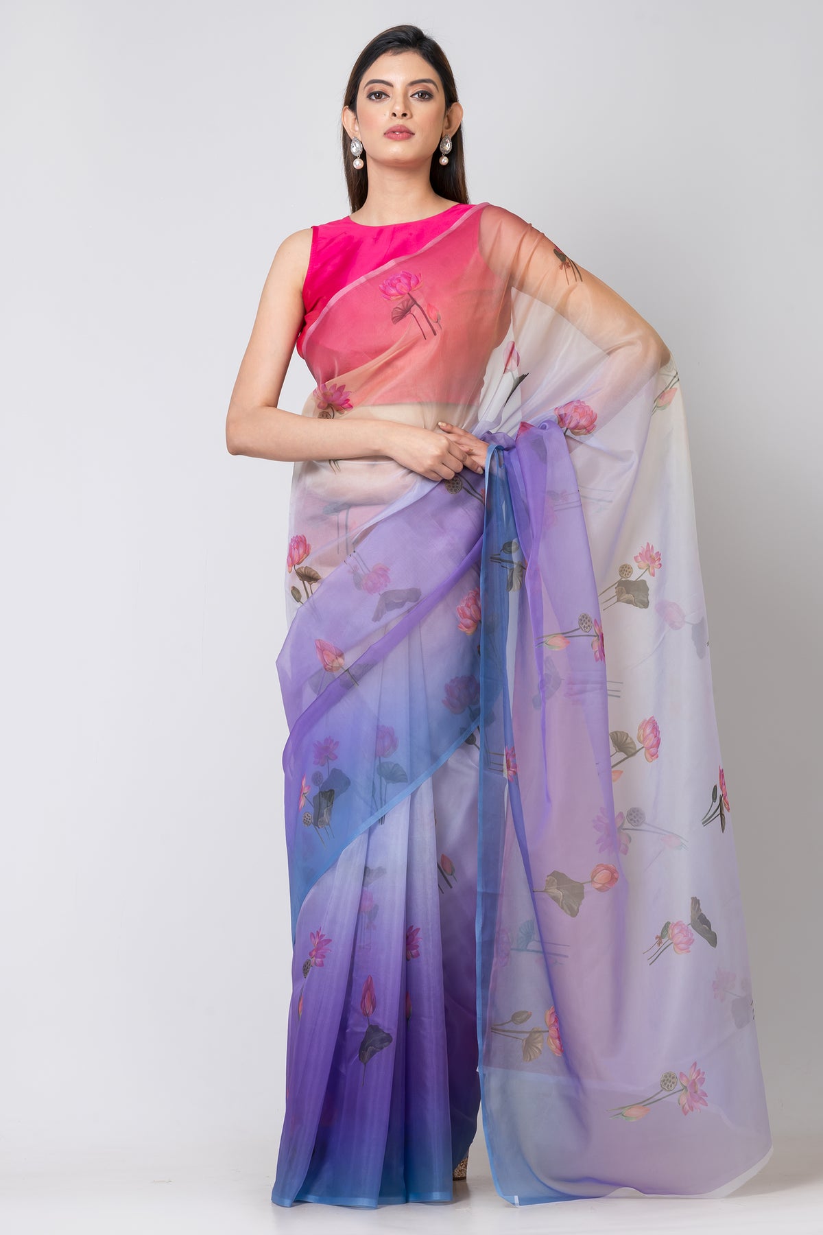 Violet Velvet Stylish Multicolor Organza Saree for Weddings and Celebrations