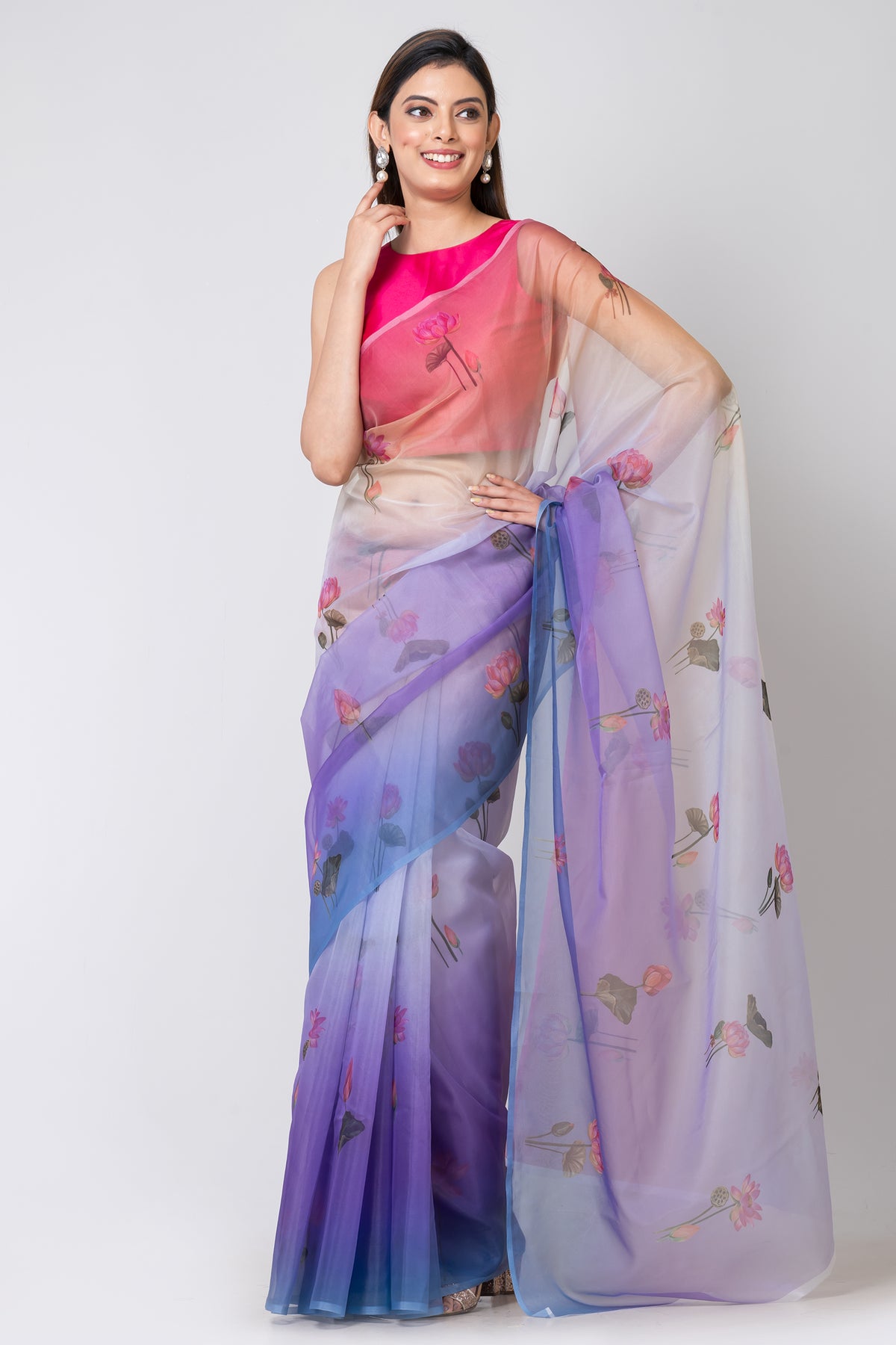 Violet Velvet Stylish Multicolor Organza Saree for Weddings and Celebrations
