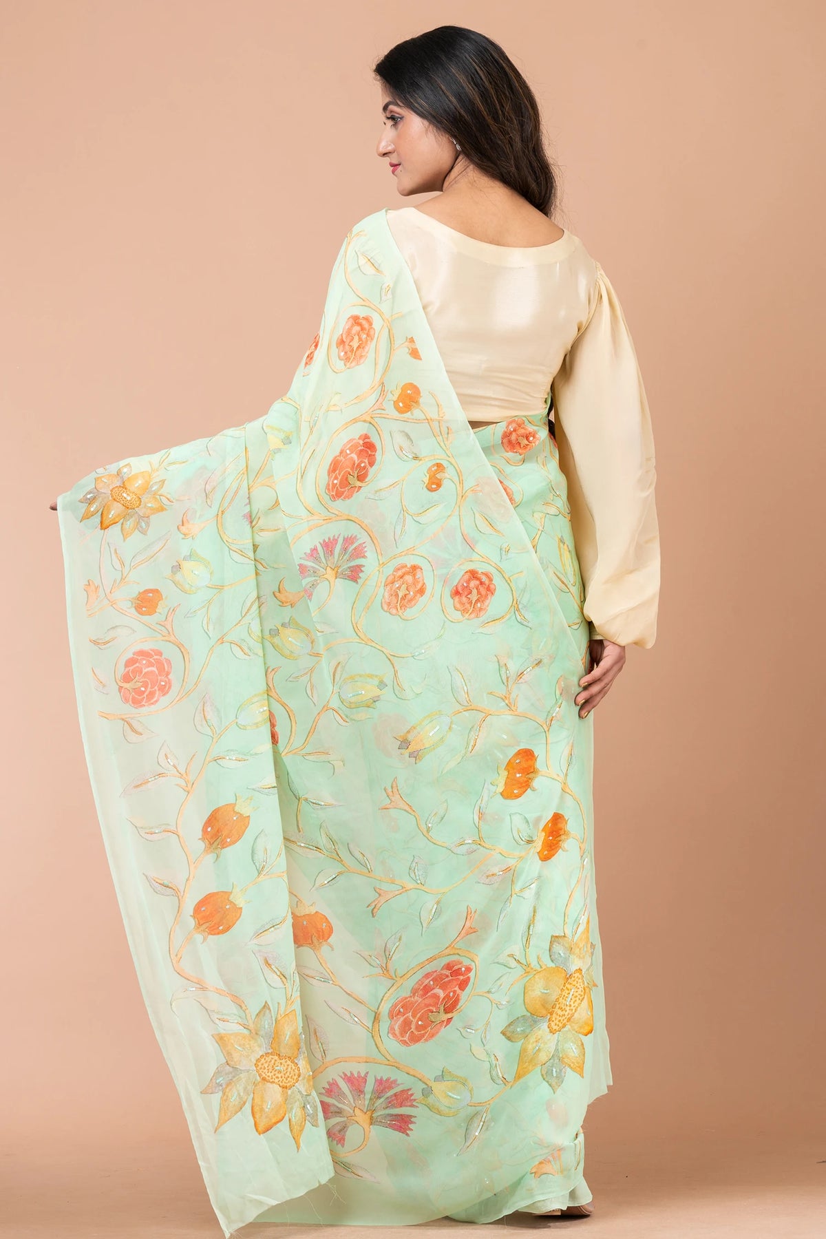 Mint Melody Designer Mint Green Georgette Saree for Party and Occasion Wear