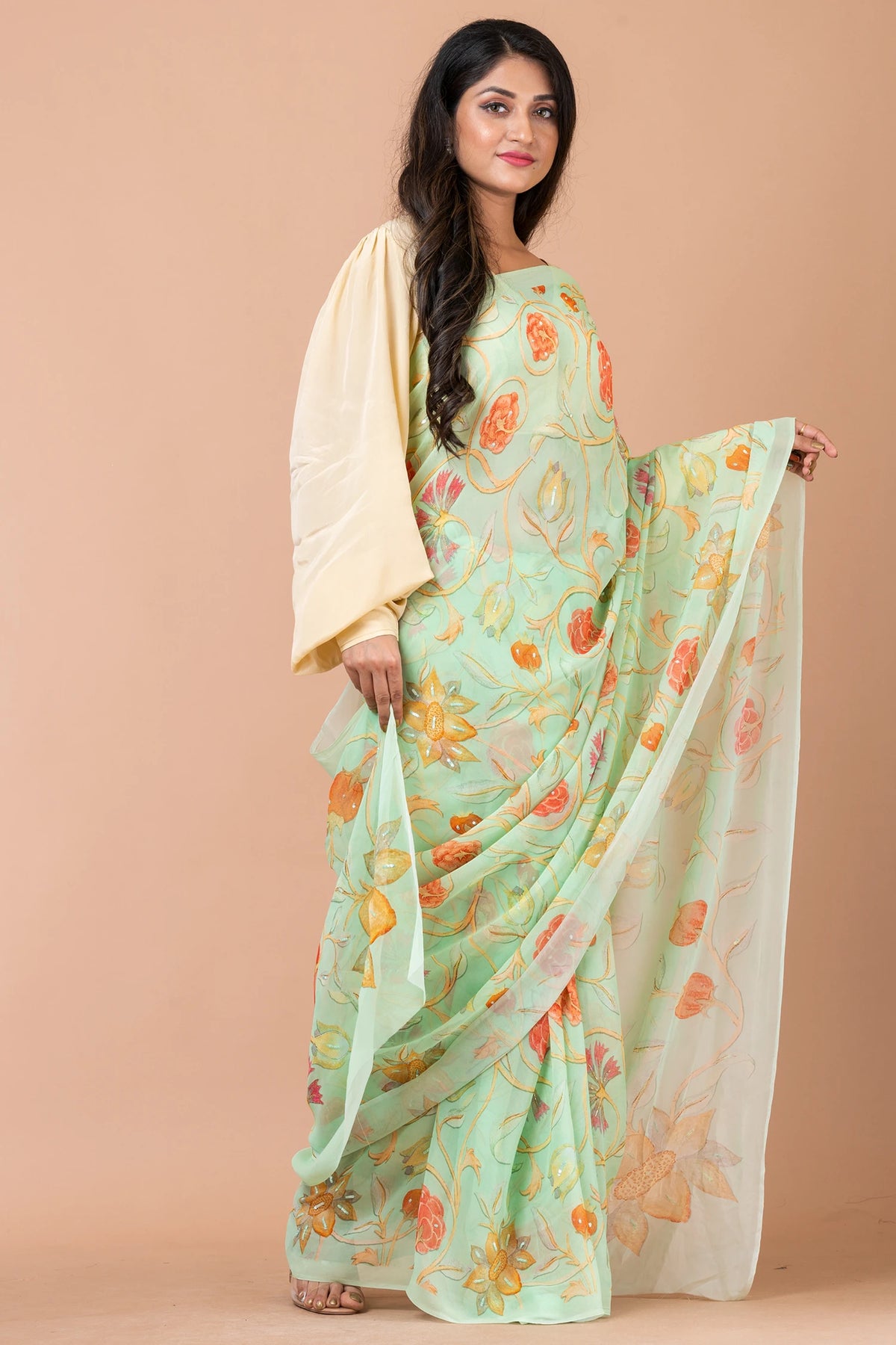 Mint Melody Designer Mint Green Georgette Saree for Party and Occasion Wear