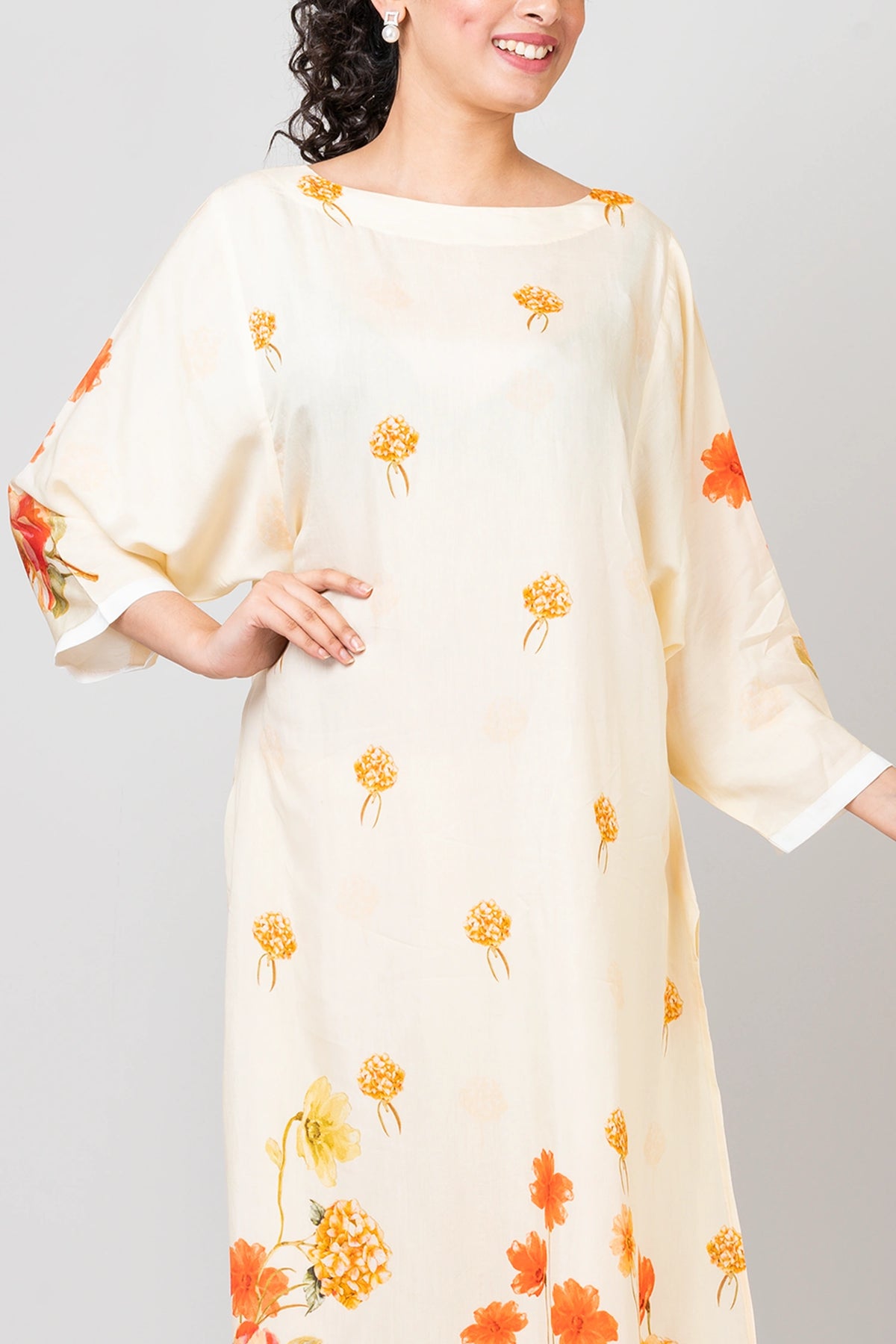 Serene Garden White Chanderi Kurti with Pants Set for Women Elegant Ethnic Wear