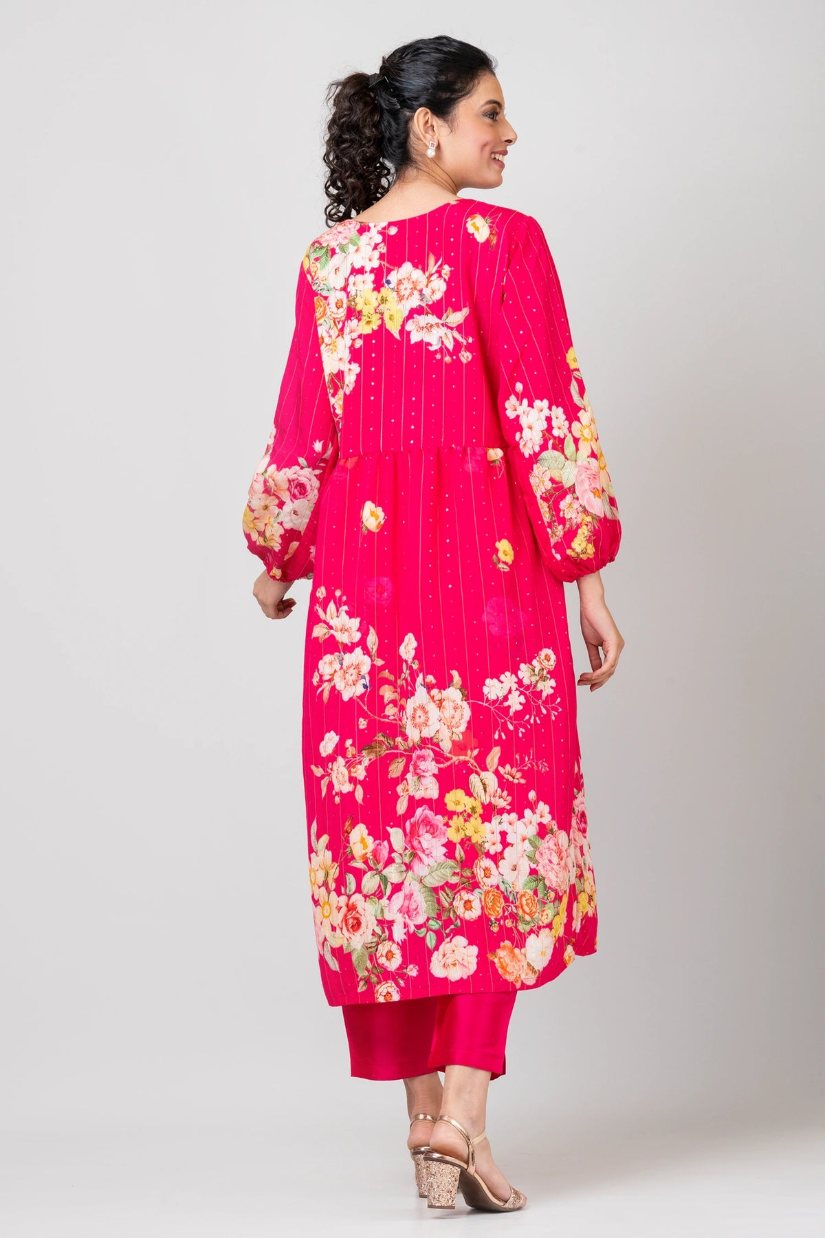 Soothing Florals Designer Pink Sequence Woven Kurta Pant Set for Festive Wear