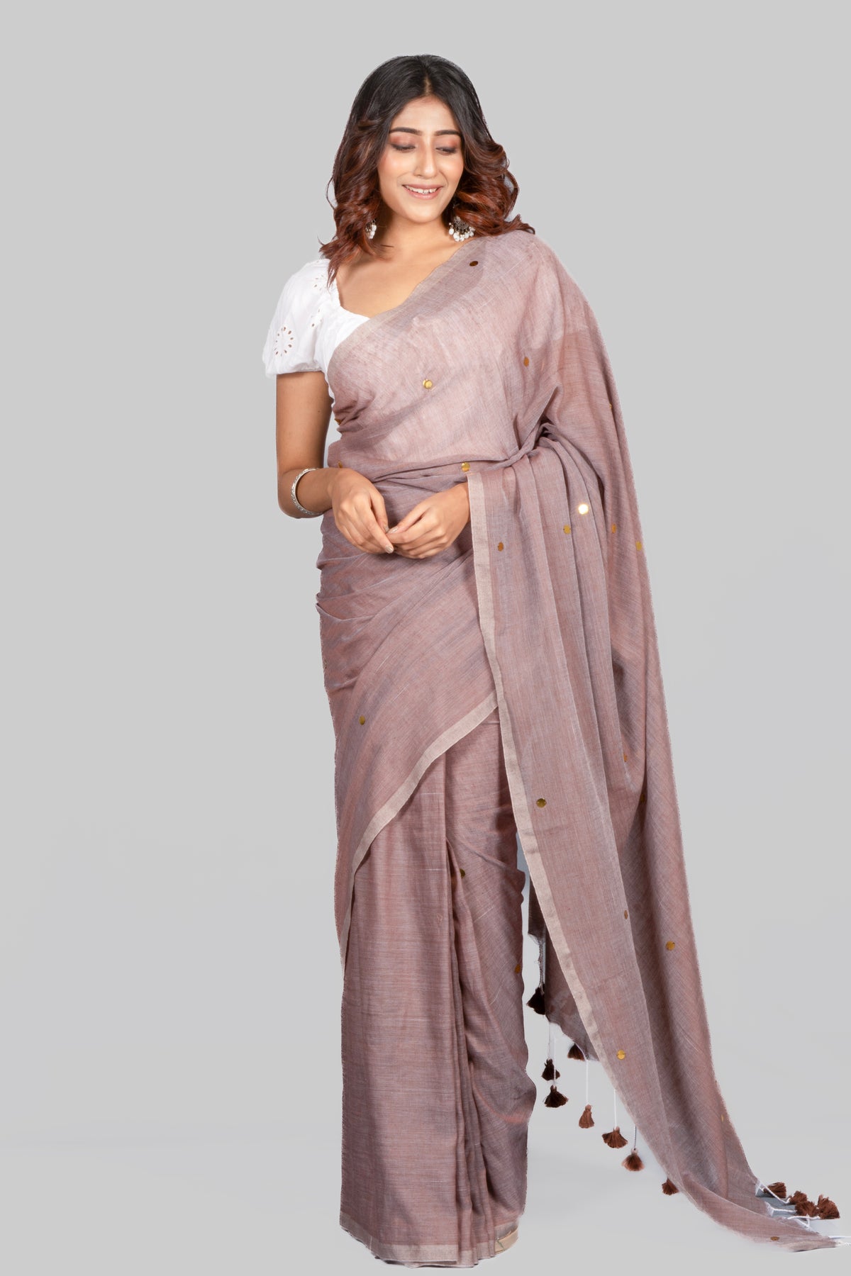 Mud Earthy Tone Mulmul Saree | Soft Lightweight Cotton Ethnic Wear Saree