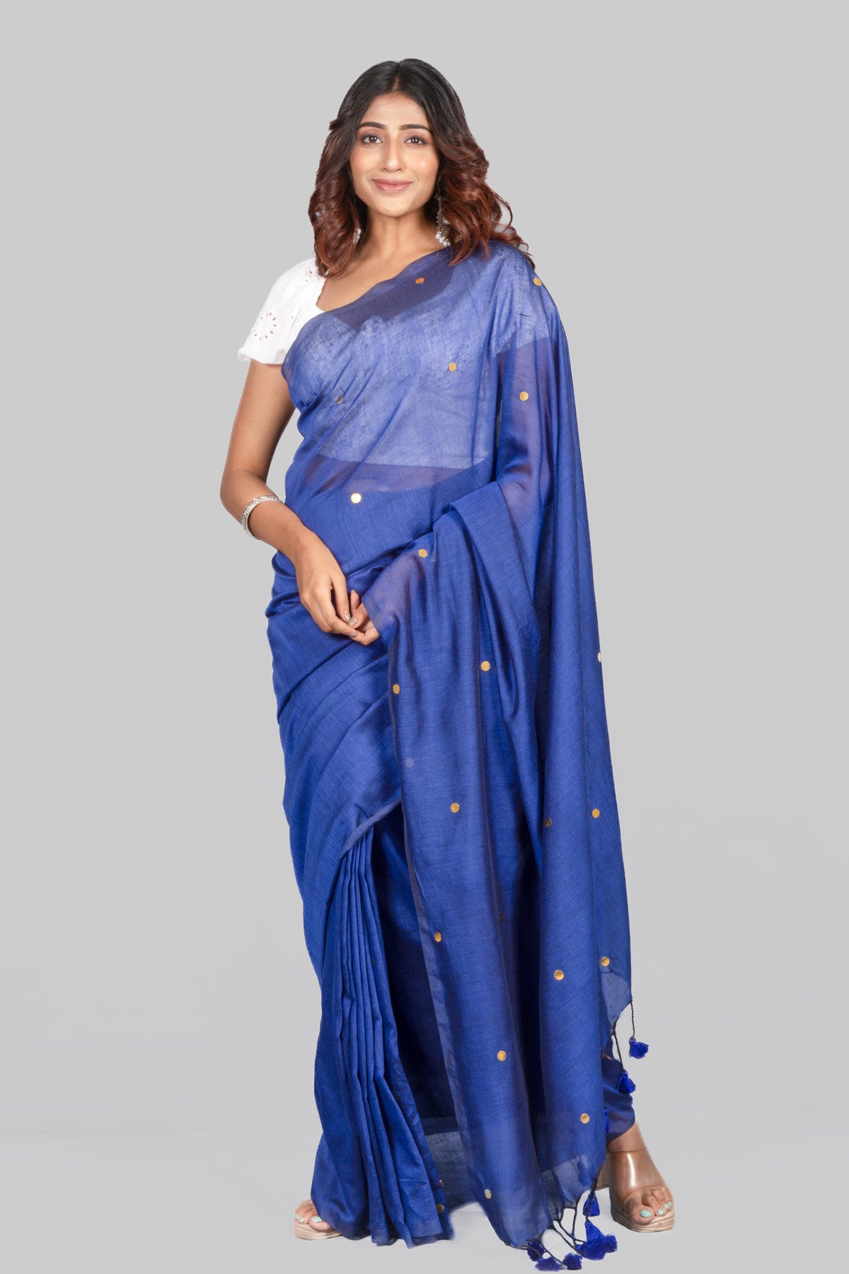Cloud Navy Blue Mulmul Saree – Lightweight Soft Cotton Ethnic Wear Saree