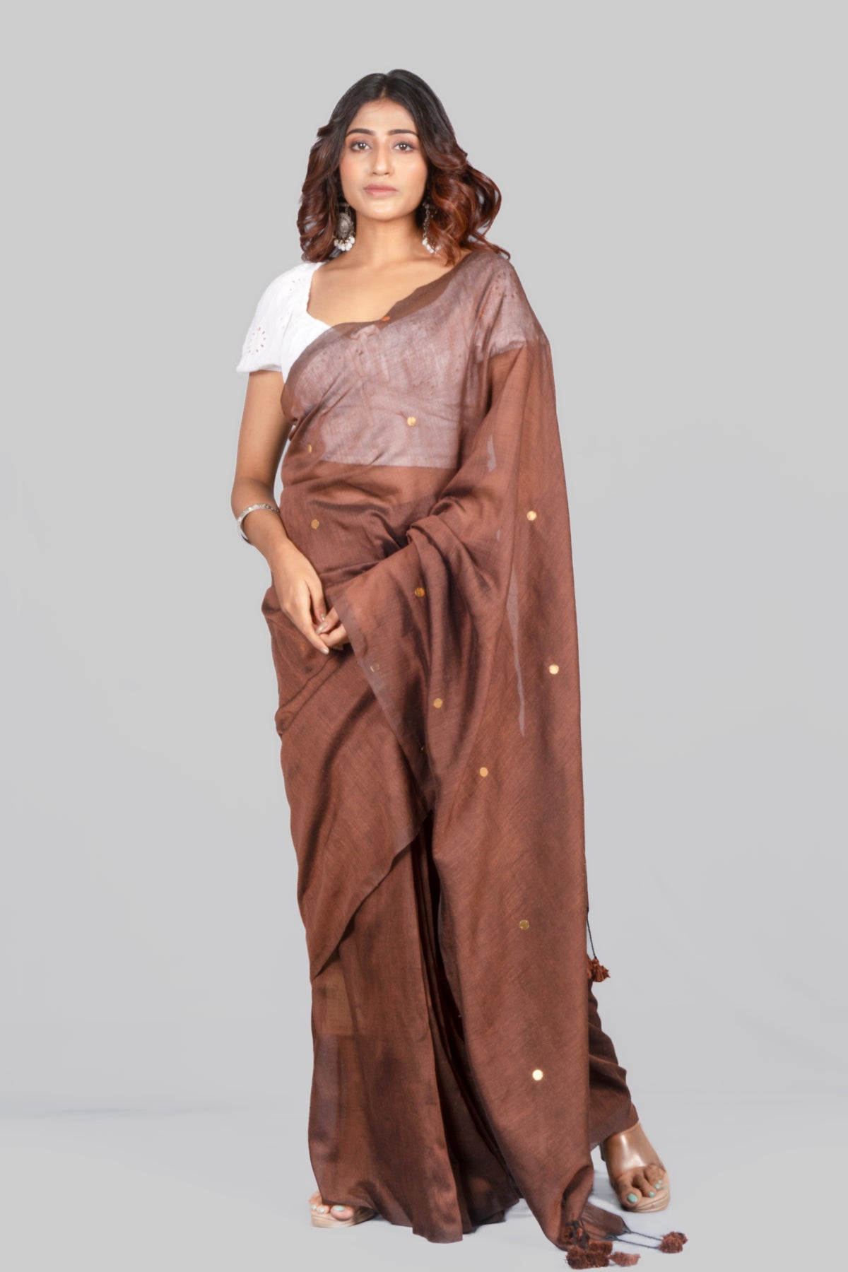 Mocha Elegant Earthy Tone Pure Mulmul Cotton Saree for Women