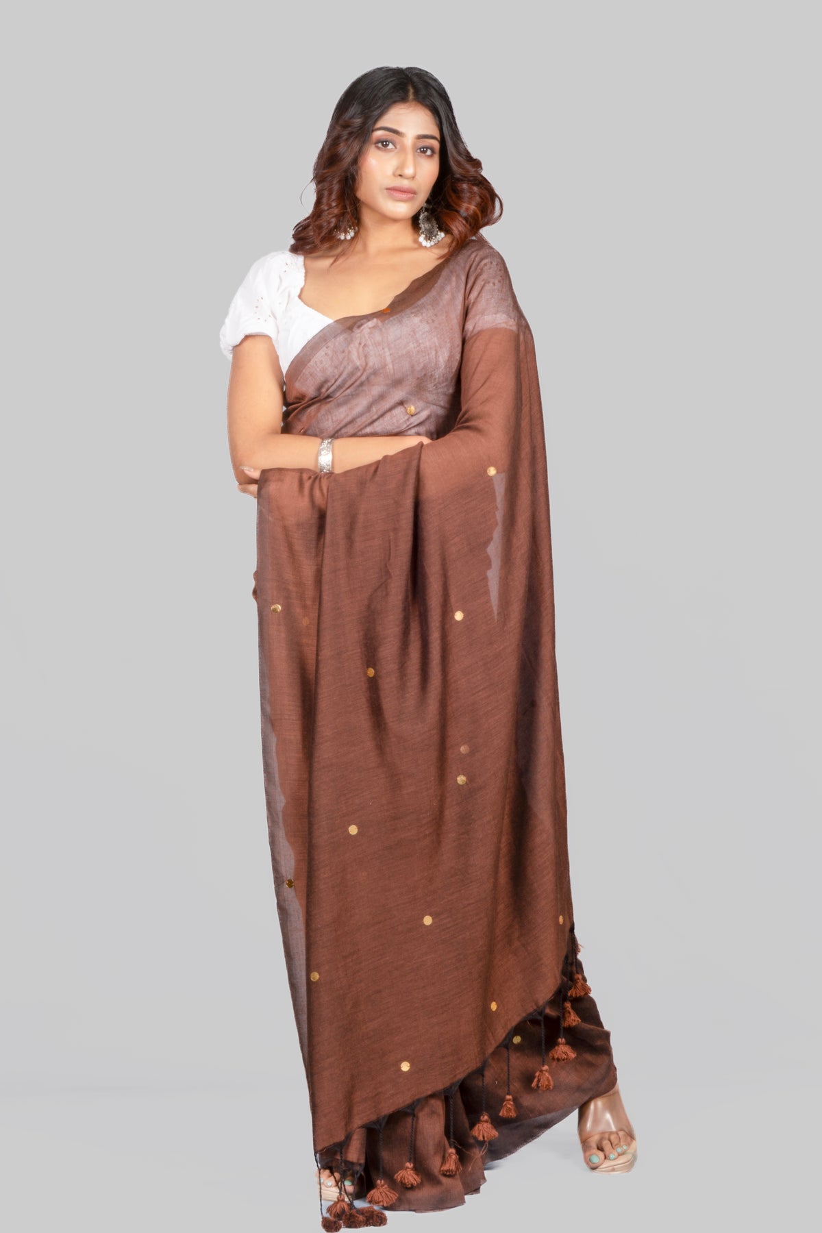 Mocha Elegant Earthy Tone Pure Mulmul Cotton Saree for Women