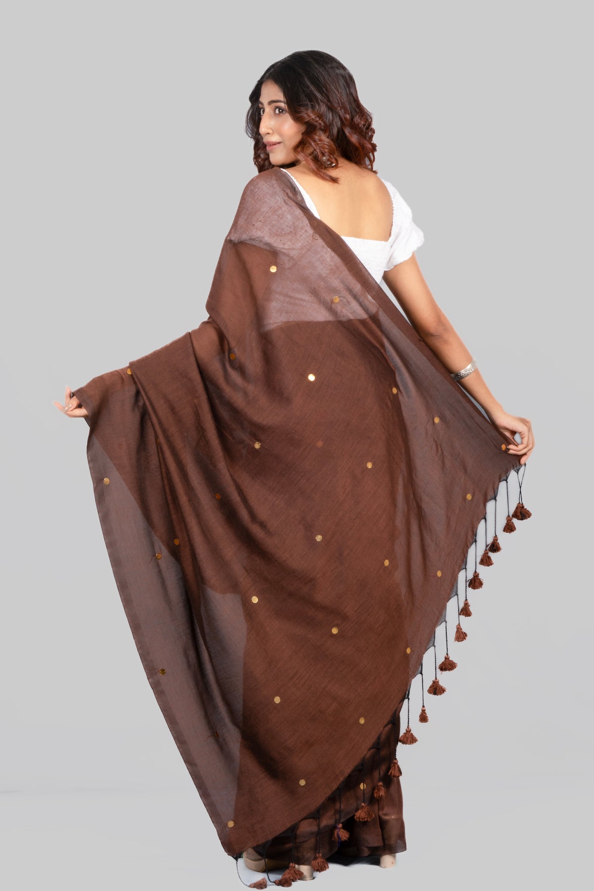 Mocha Elegant Earthy Tone Pure Mulmul Cotton Saree for Women