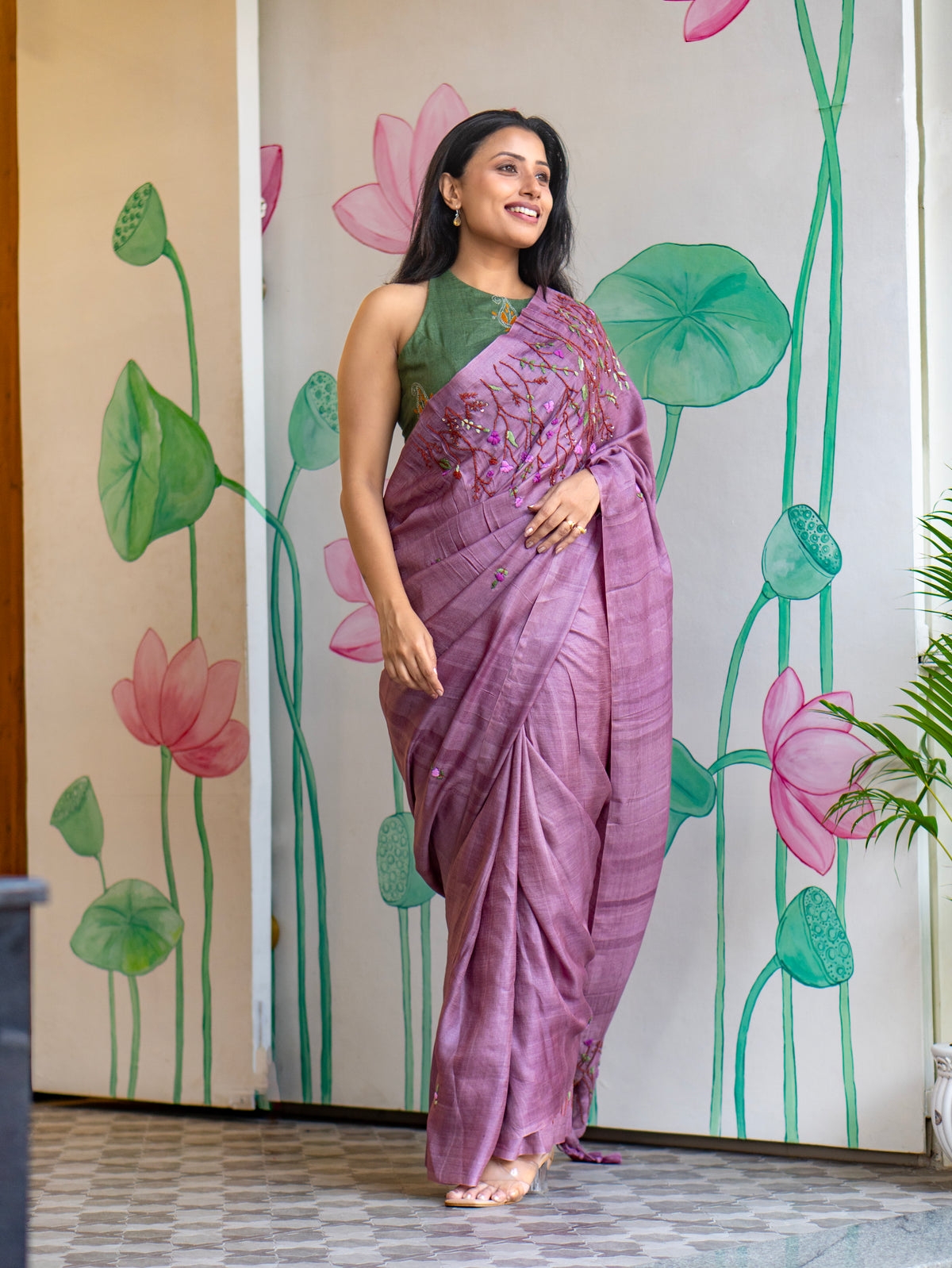 Onapushpa Designer Violet Pure Tussar Silk Saree for Weddings, Festive & Special Occasions
