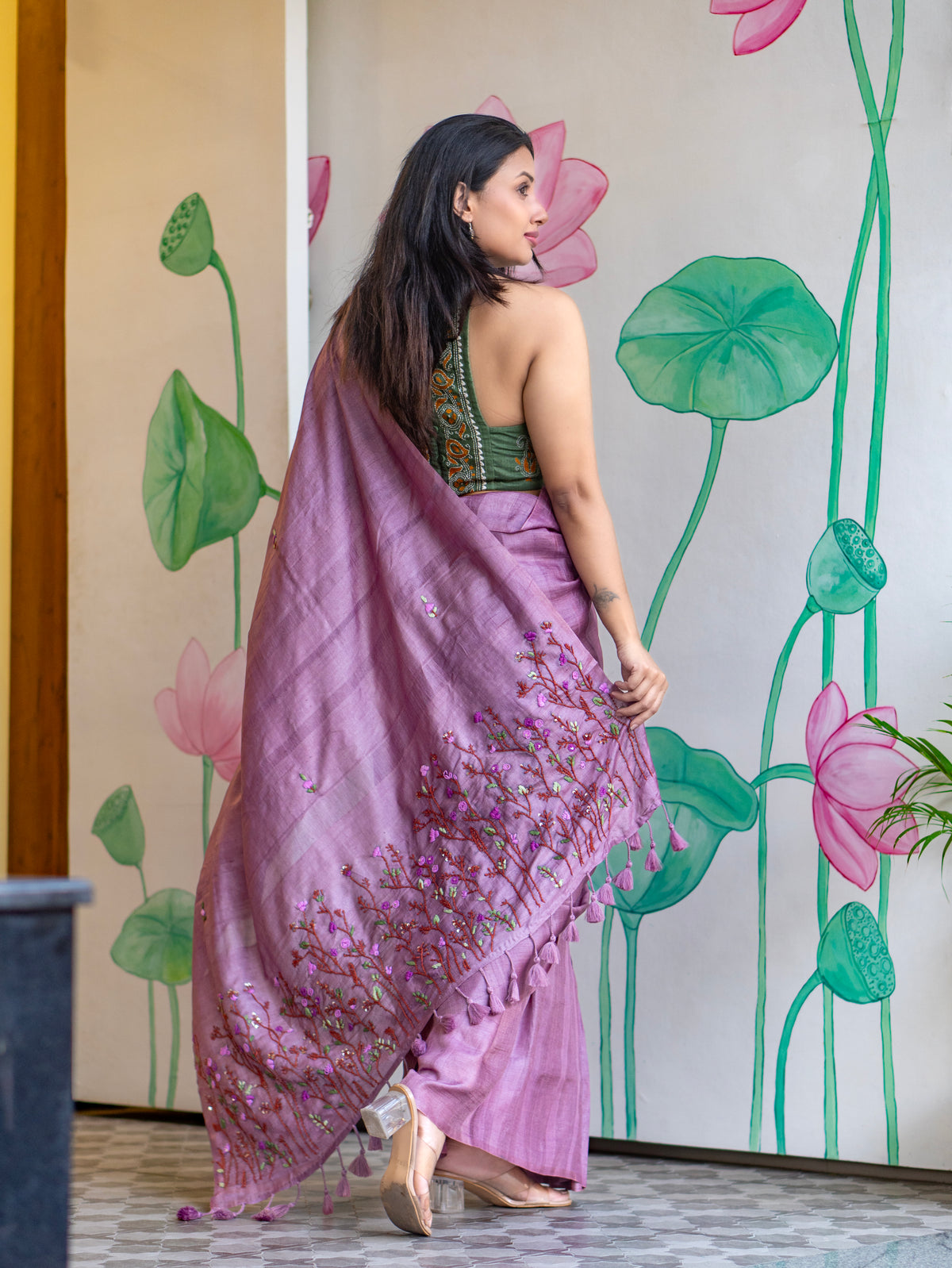 Onapushpa Designer Violet Pure Tussar Silk Saree for Weddings, Festive & Special Occasions