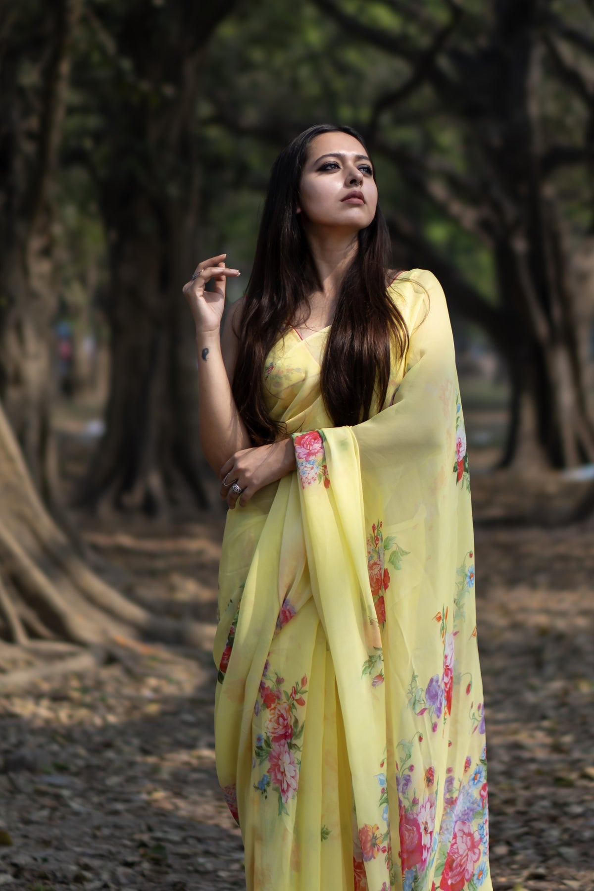 Golden petals | Elegant Yellow Georgette Saree for Women