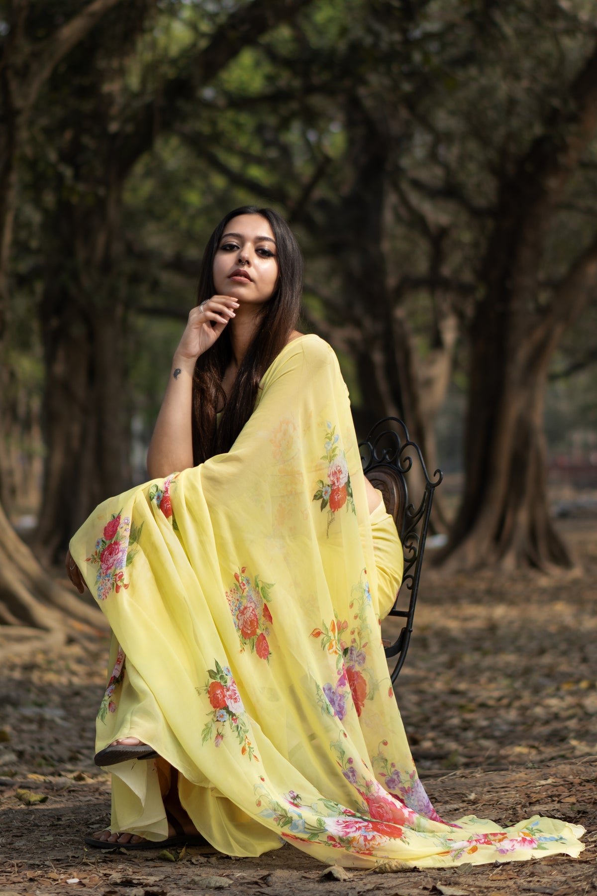 Golden petals | Elegant Yellow Georgette Saree for Women