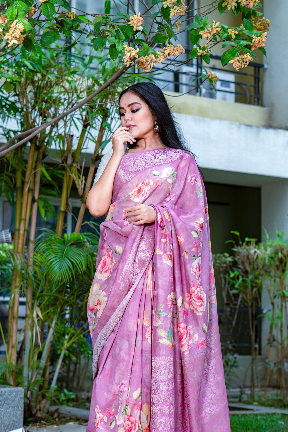 Lavender luster Soft Onion Shade Chanderi Viscose Saree with Traditional Appeal