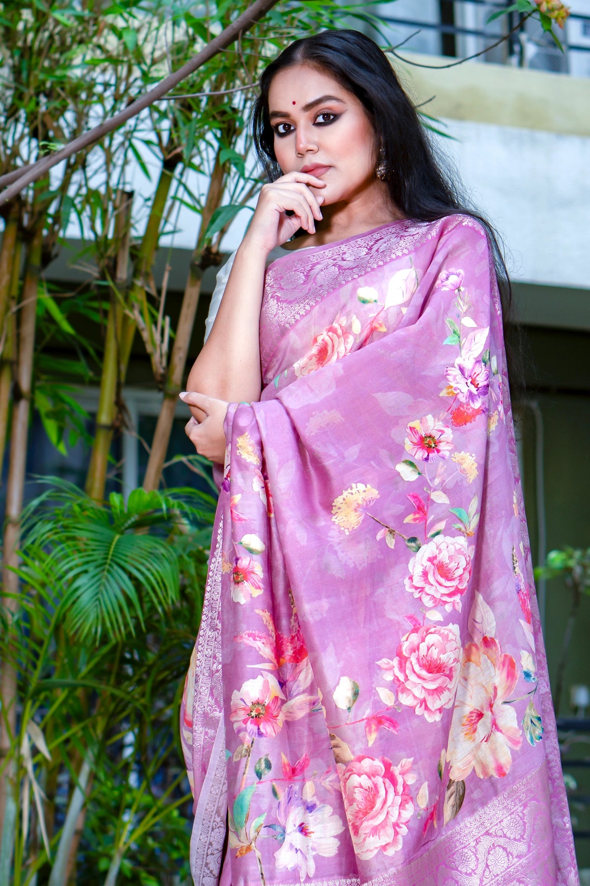 Lavender luster Soft Onion Shade Chanderi Viscose Saree with Traditional Appeal