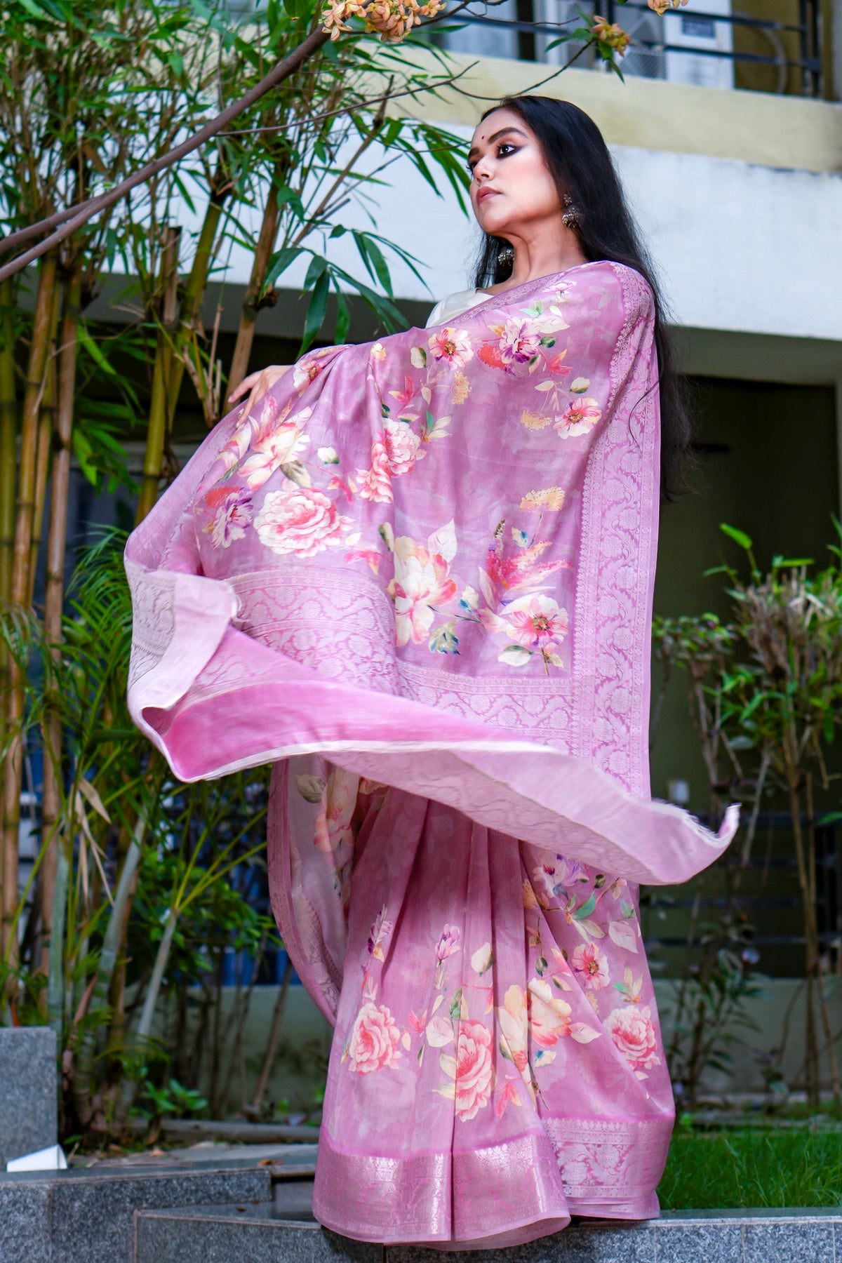 Lavender luster Soft Onion Shade Chanderi Viscose Saree with Traditional Appeal