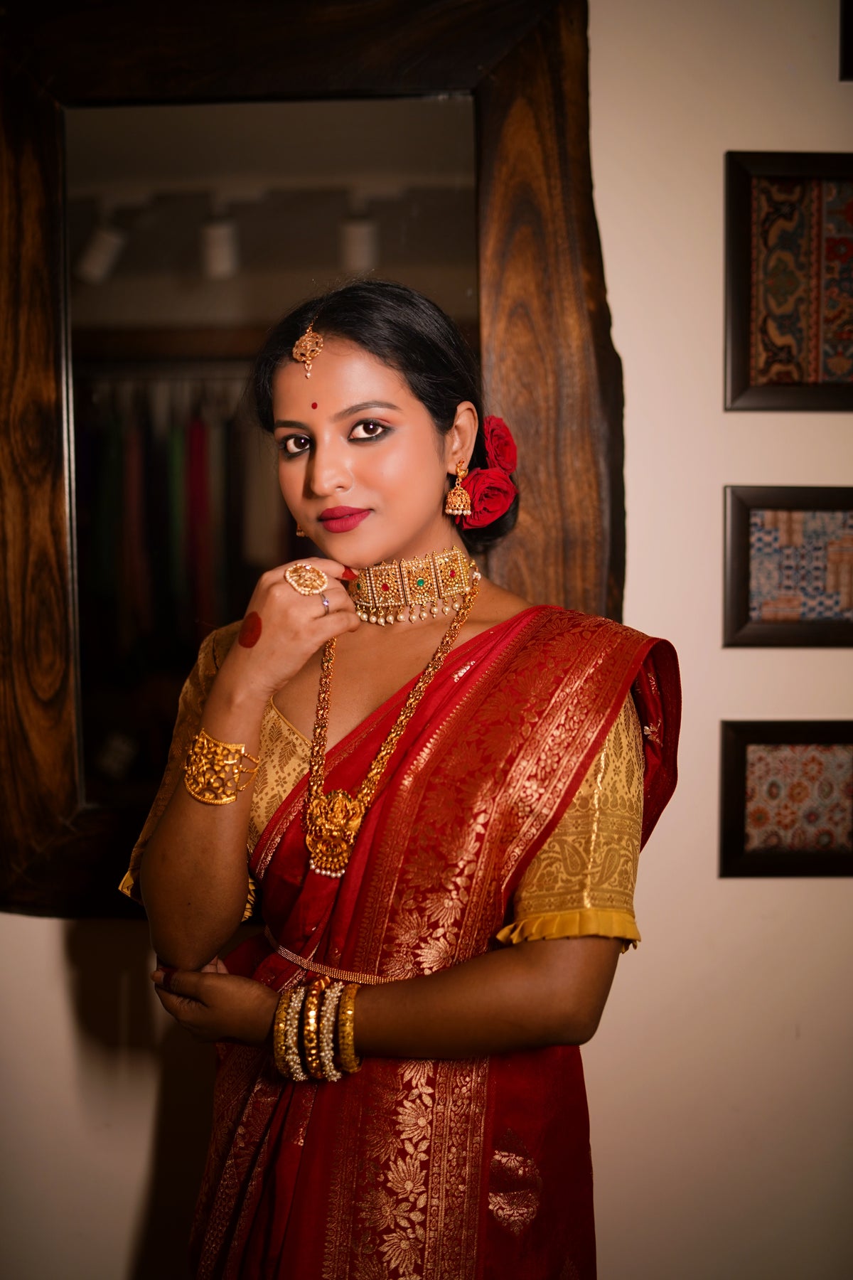 Chinyiak copy Heritage Red Khaddi Banarasi Saree with Luxurious Zari Weaving