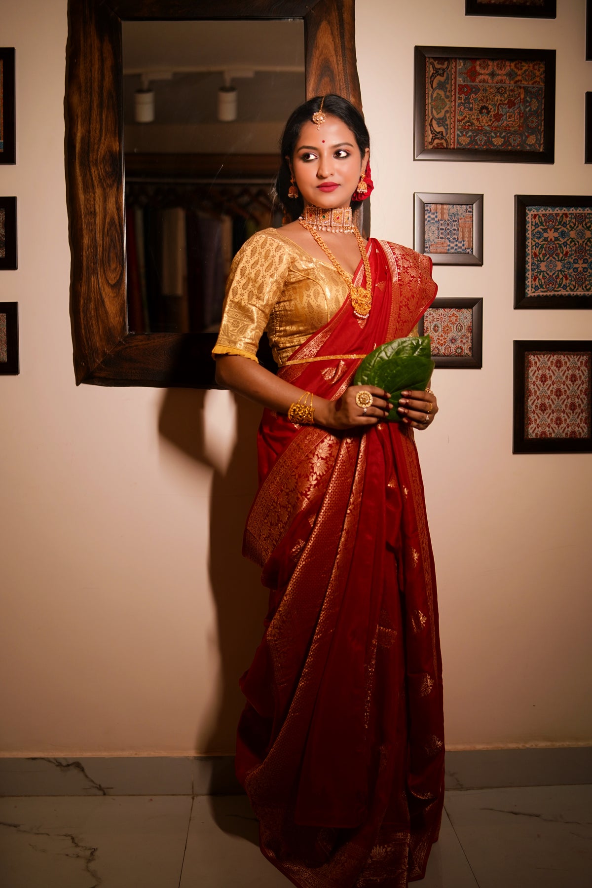 Chinyiak copy Heritage Red Khaddi Banarasi Saree with Luxurious Zari Weaving