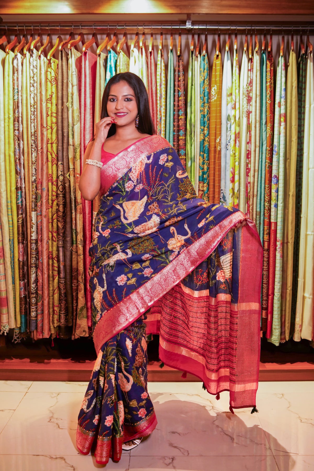 Dreamy petal fusion copy | Premium Purple Chanderi Saree with Ethnic Zari Weaving Border