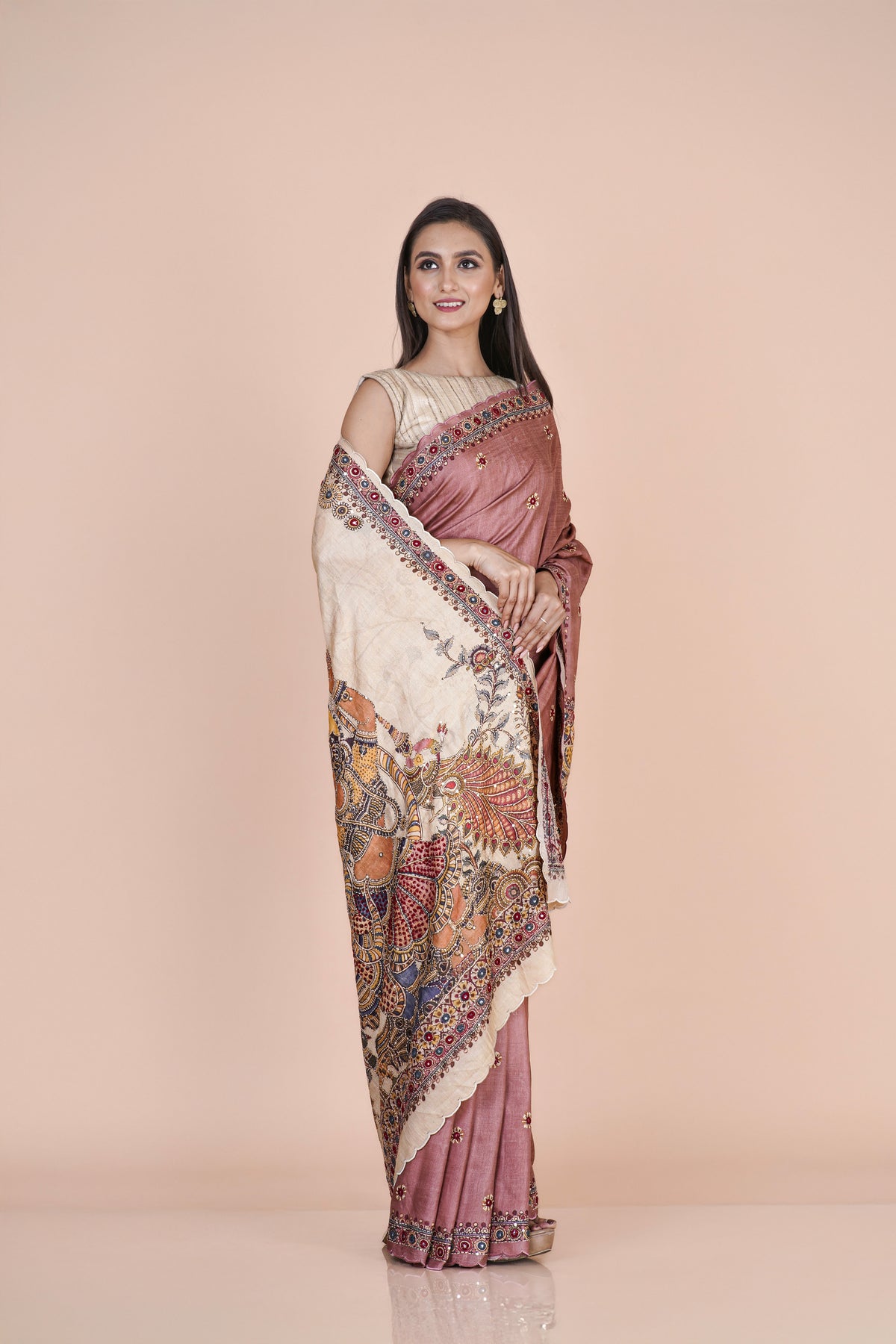 Vinyaas Wine Tussar Silk Saree – Elegant Festive Wear Designer Saree for Women