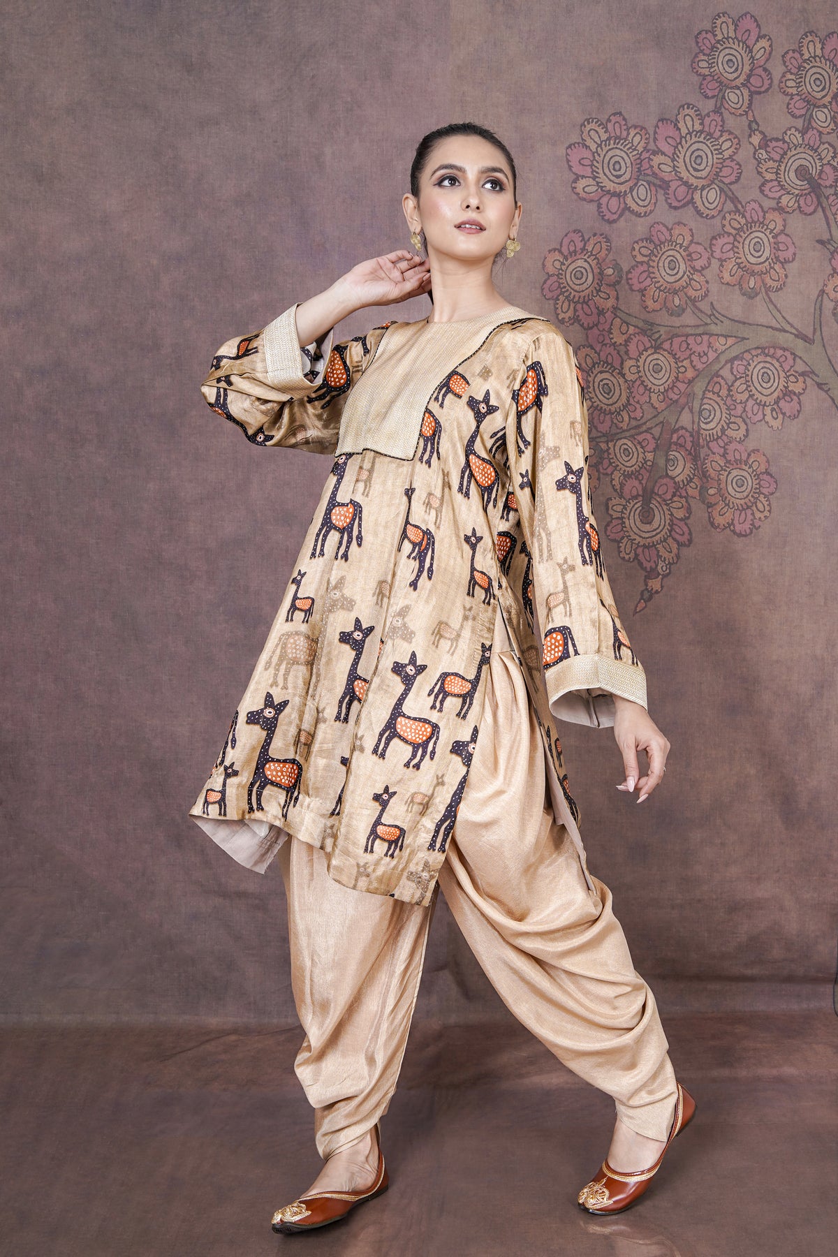 Kanan Sophisticated Beige Russian Silk Dress for Special Occasions