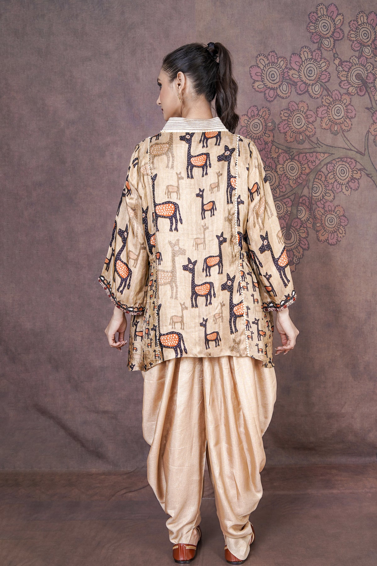 Mriga Designer Beige Russian Silk Ethnic Dress for Women