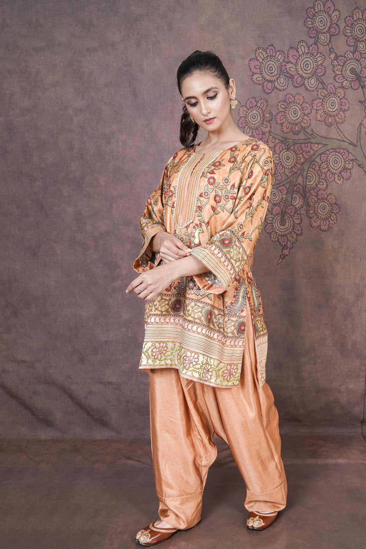 Ahenk Beige Russian Silk Silk Dress for Weddings and Special Occasions