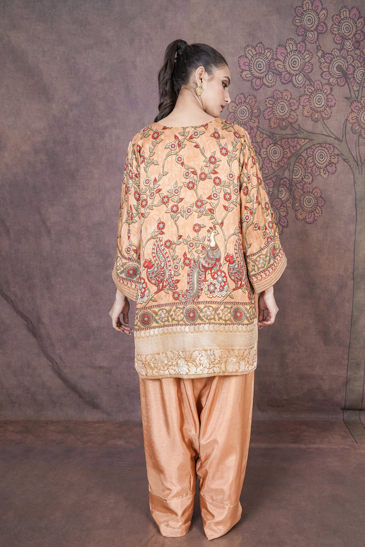 Ahenk Beige Russian Silk Silk Dress for Weddings and Special Occasions