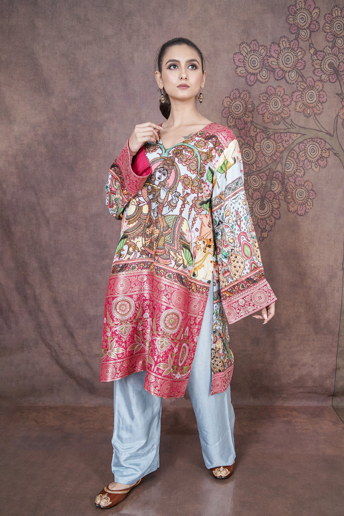 Katha Designer Sky Blue Russian Silk Dress for Festive, Wedding & Occasion Wear
