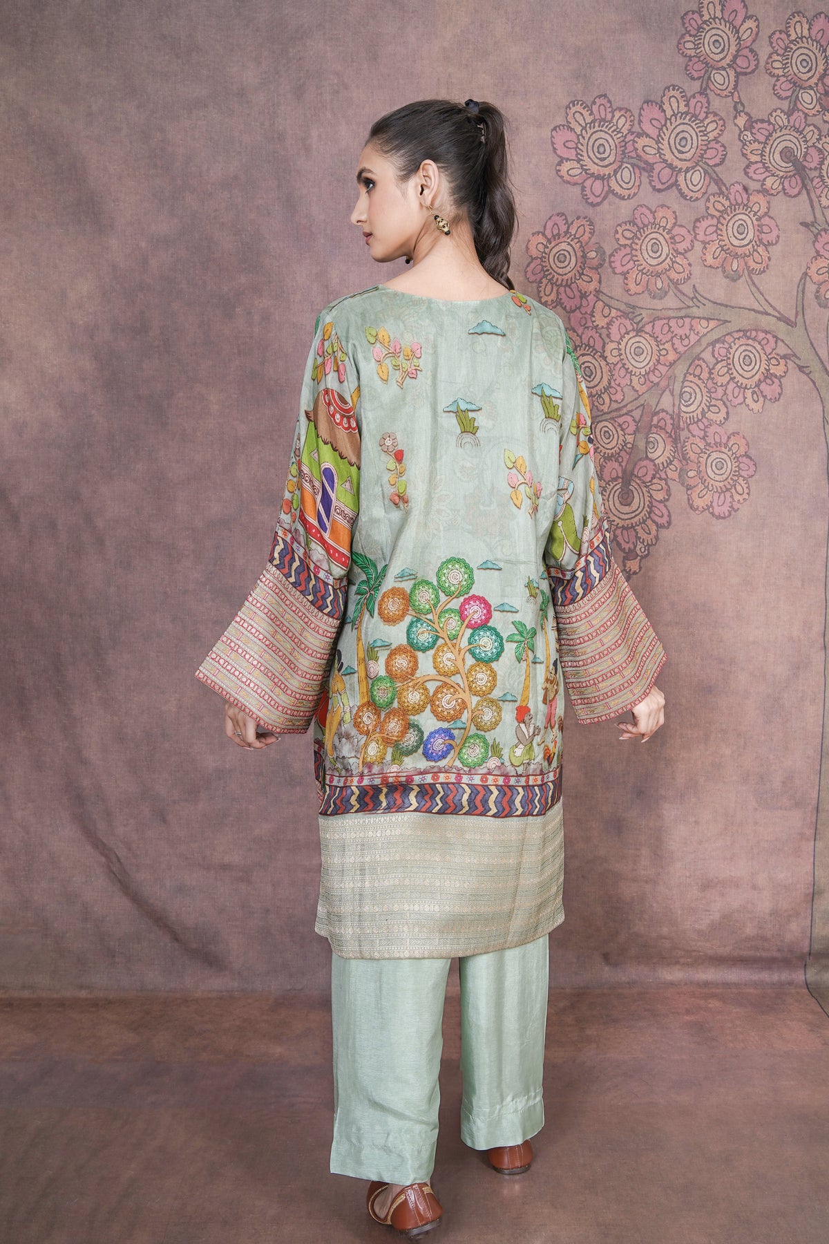 Aspen Elegant Light Green Russian Silk Dress – Party Wear Outfit