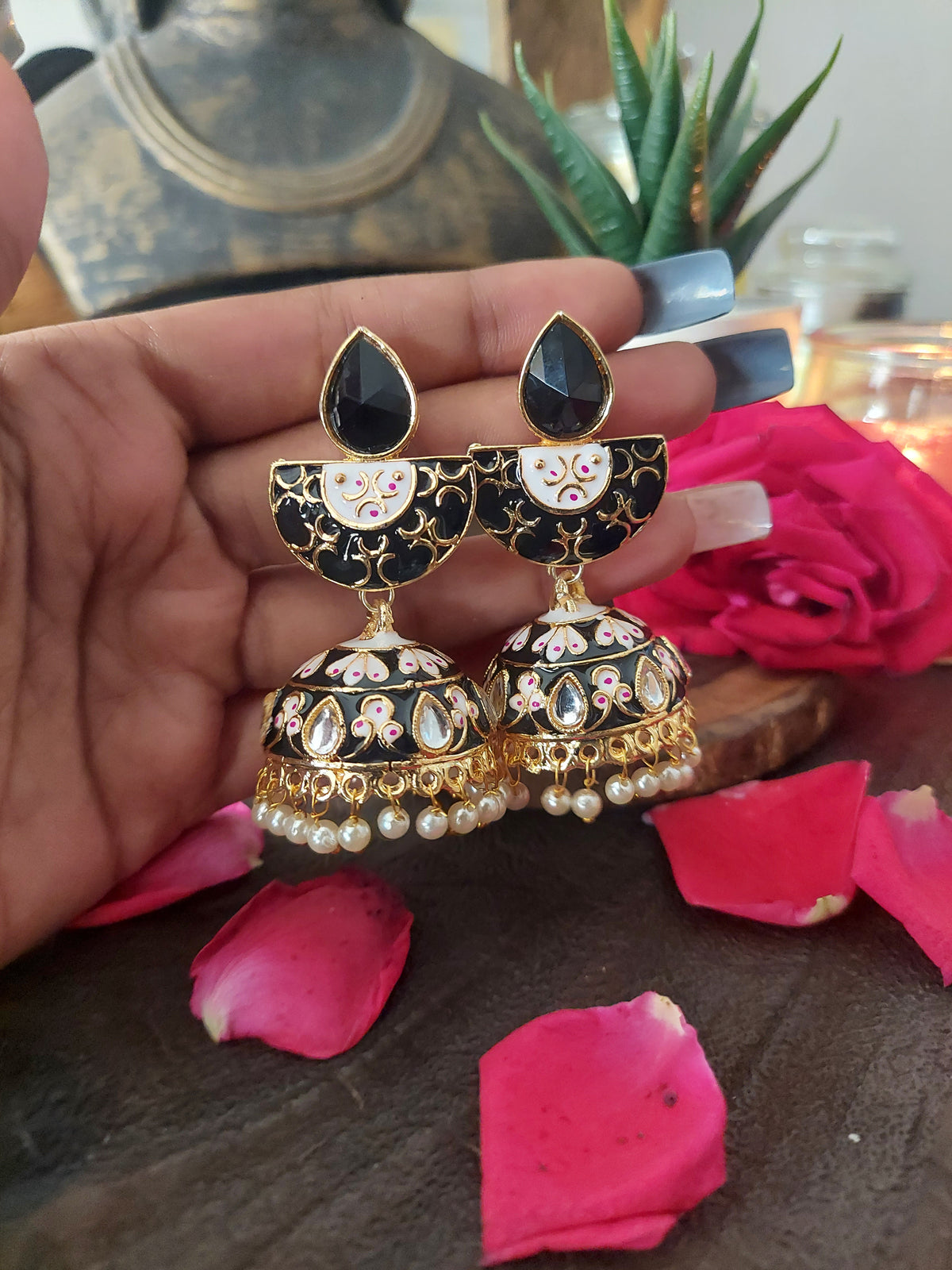 Traditional black stone jhumka