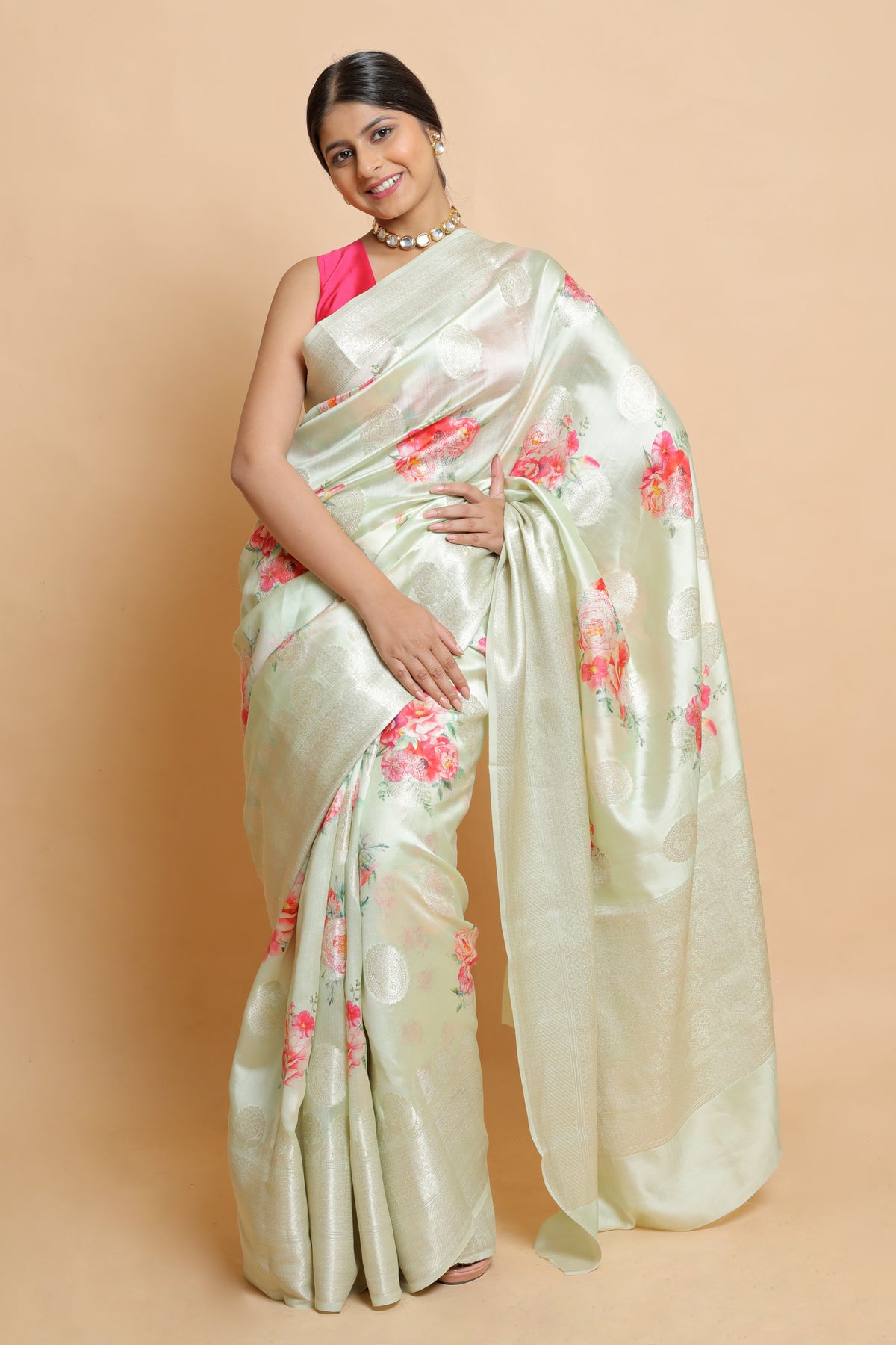Chandana Beige Chiniya Silk Saree | Elegant Traditional Ethnic Wear Silk Saree