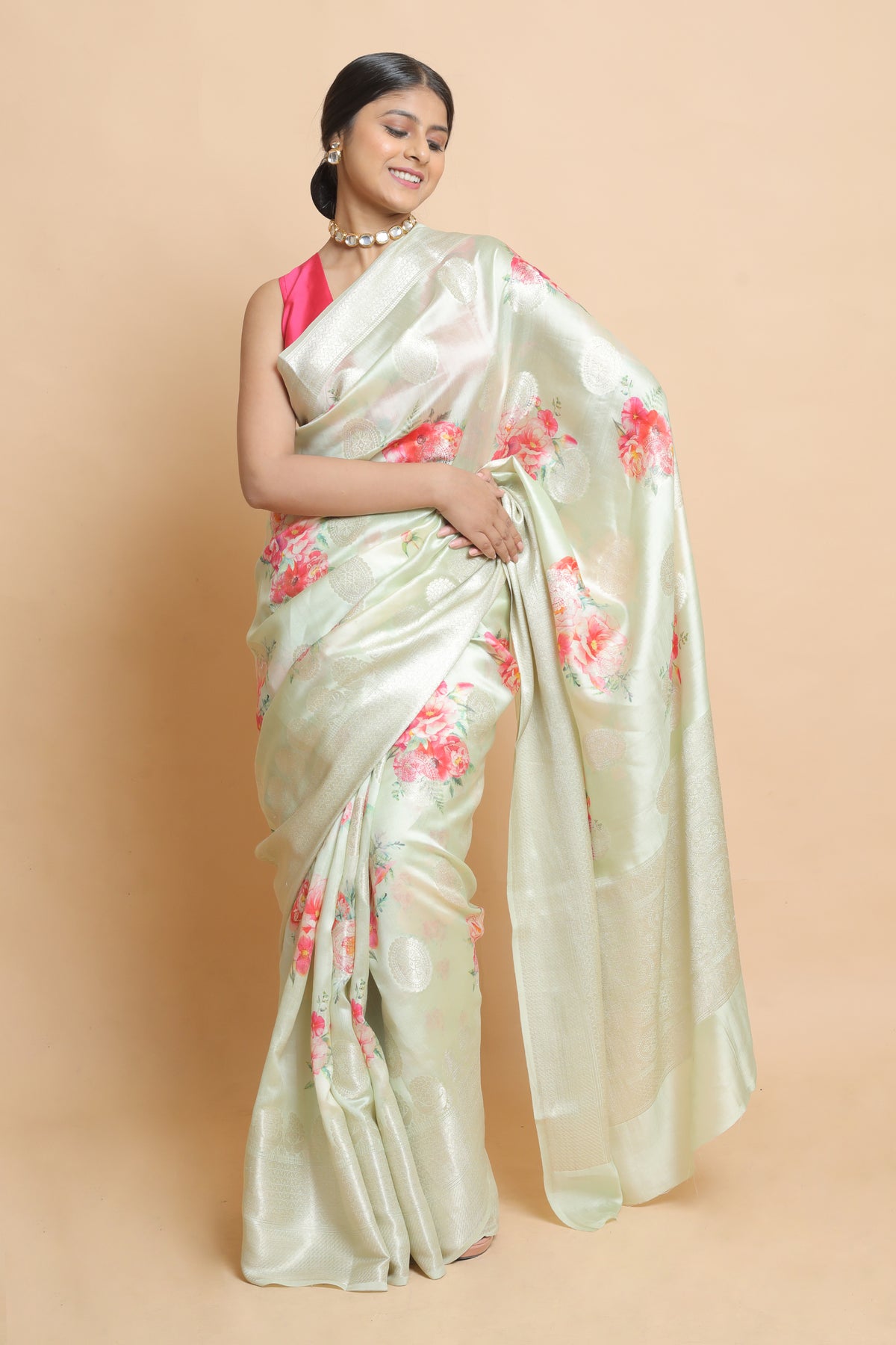 Chandana Beige Chiniya Silk Saree | Elegant Traditional Ethnic Wear Silk Saree
