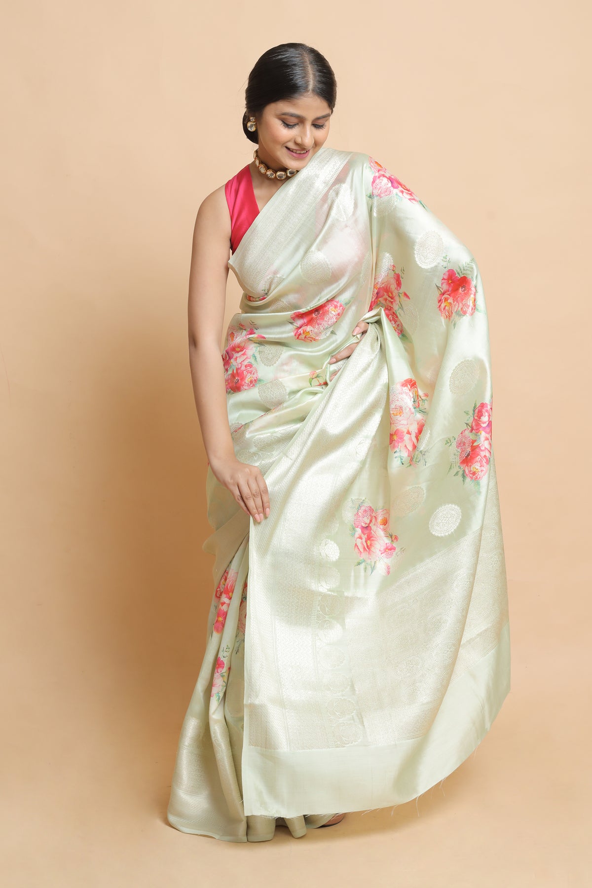 Chandana Beige Chiniya Silk Saree | Elegant Traditional Ethnic Wear Silk Saree