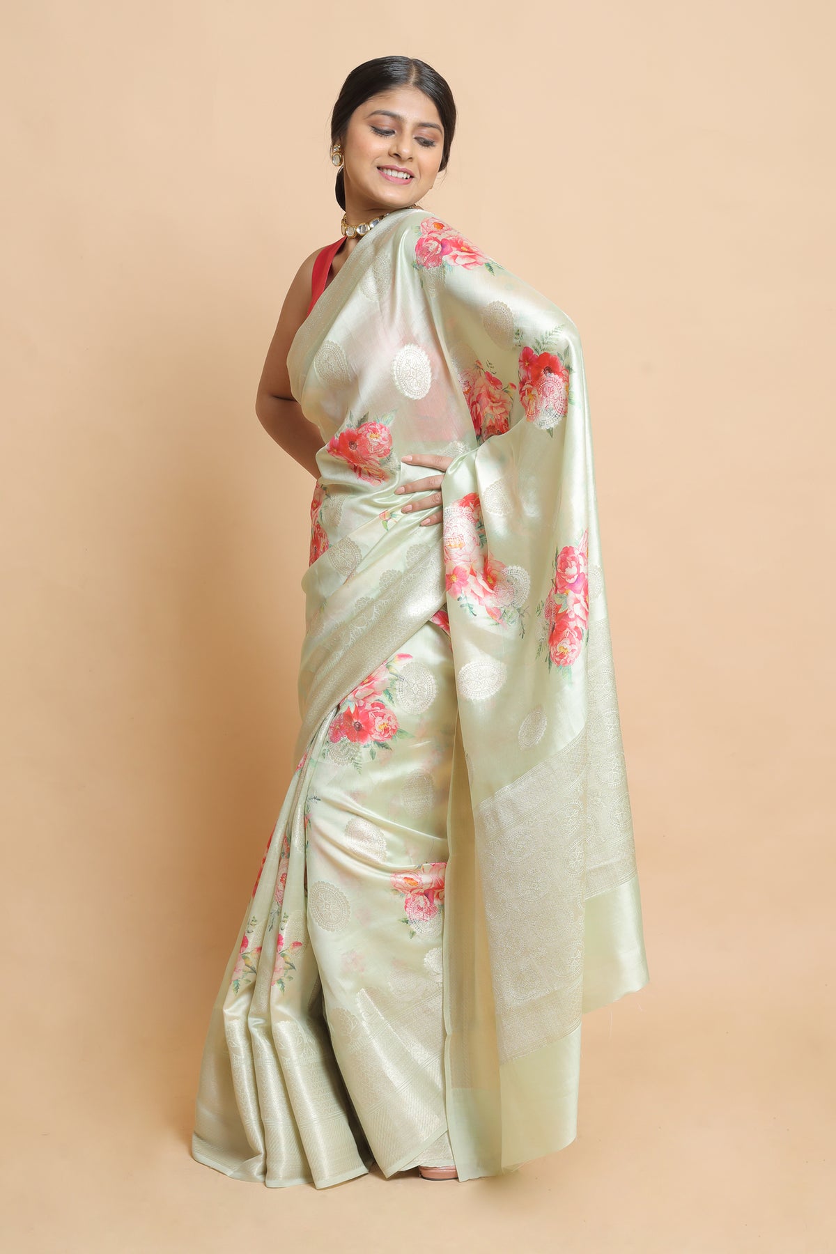Chandana Beige Chiniya Silk Saree | Elegant Traditional Ethnic Wear Silk Saree