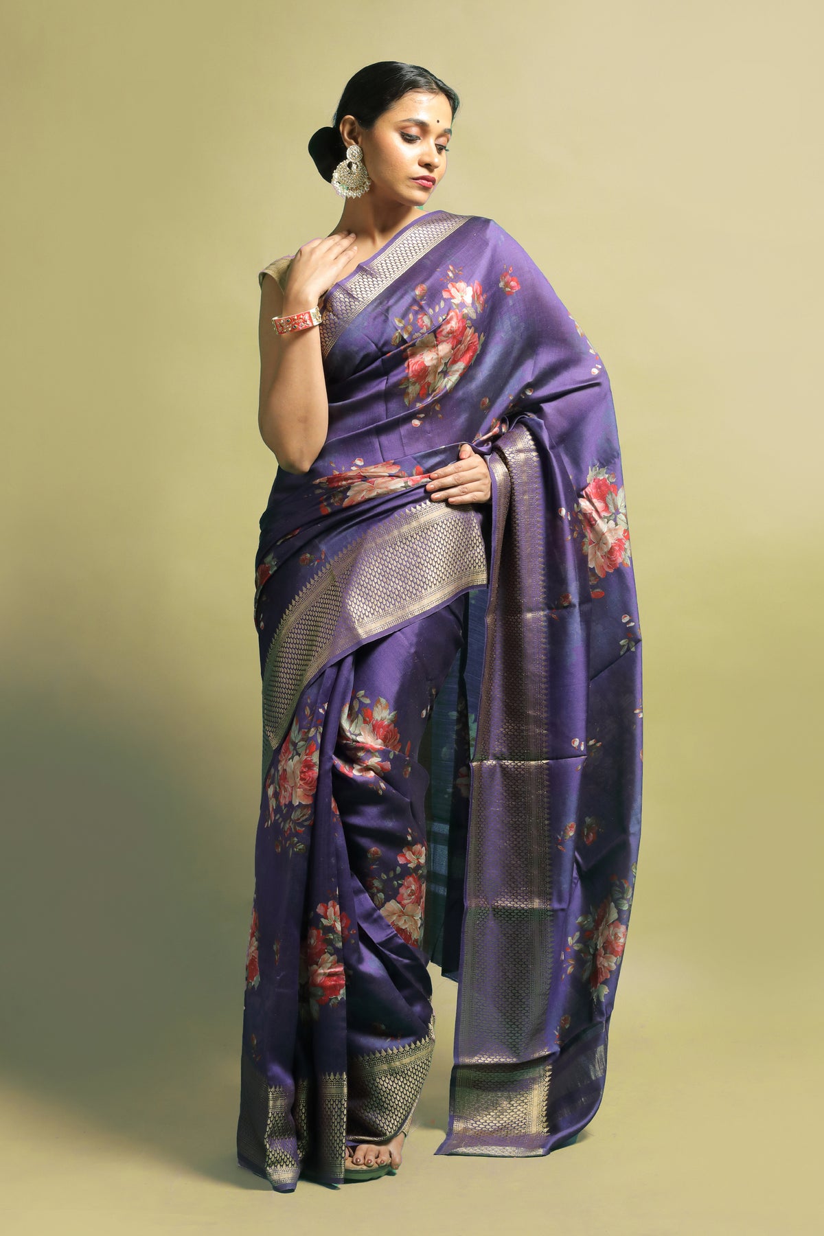 Chaitali Violet Chiniya Silk Saree | Elegant Traditional Ethnic Wear Silk Saree