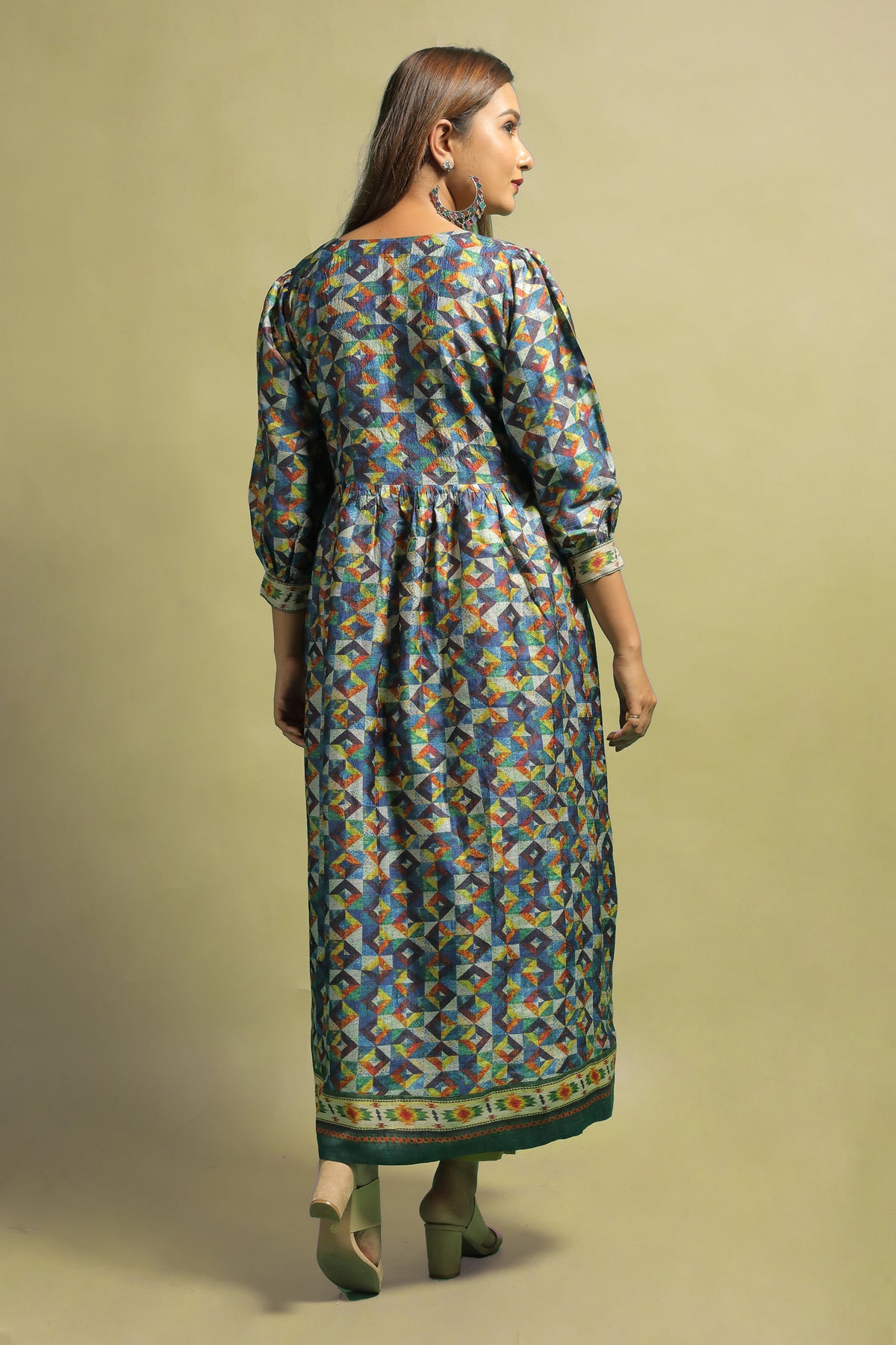 Kaanan Women’s Navy Blue Printed Tussar Kurti for Daily and Festive Wear