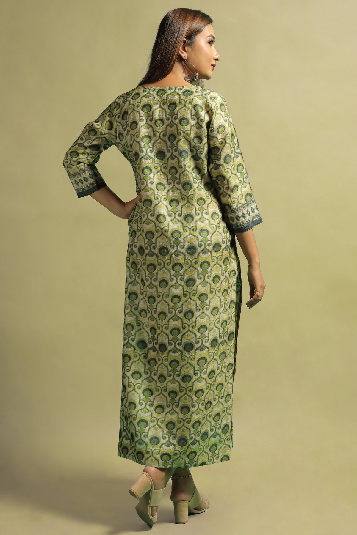 Kayaani Sea Green Printed Tussar Kurti for Women Elegant Ethnic Wear