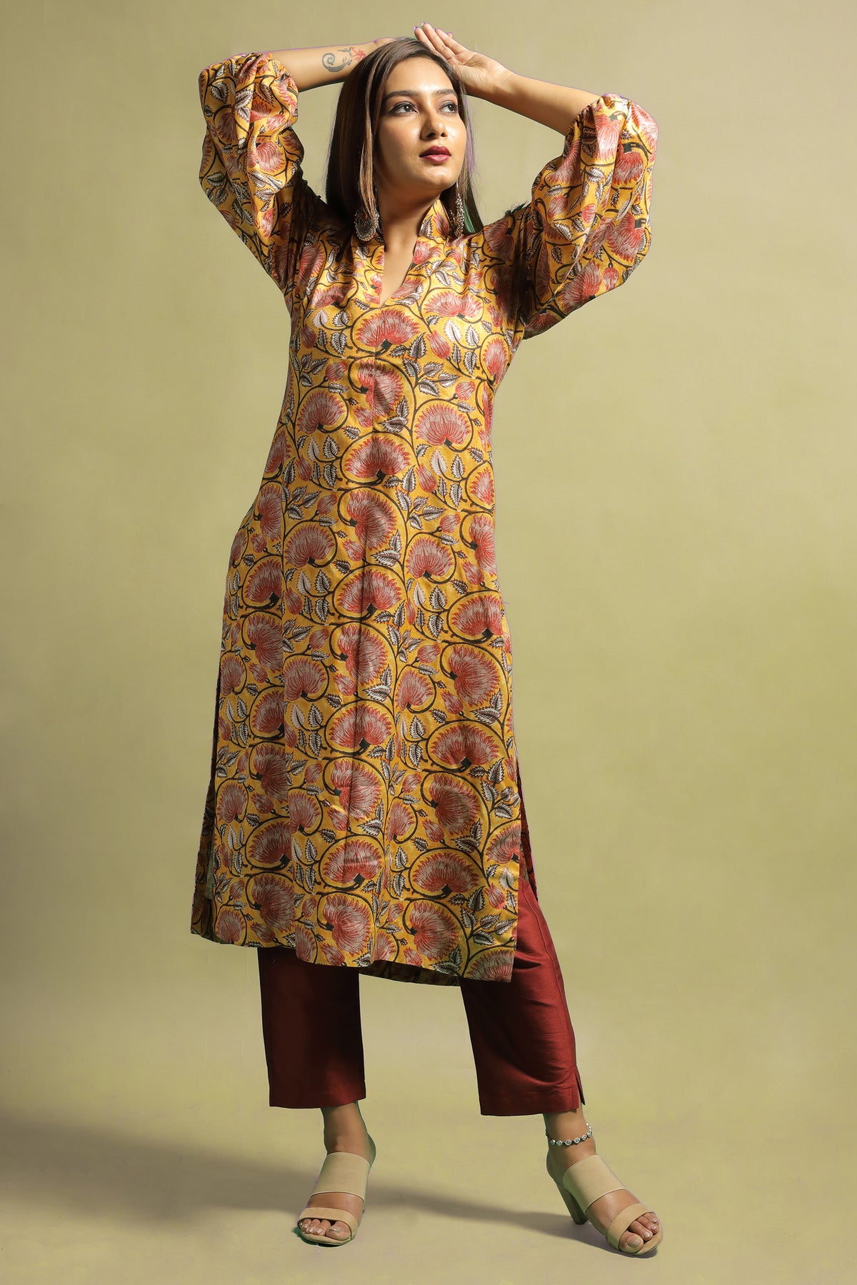 Kabandha Designer Beige Printed Tussar Kurti