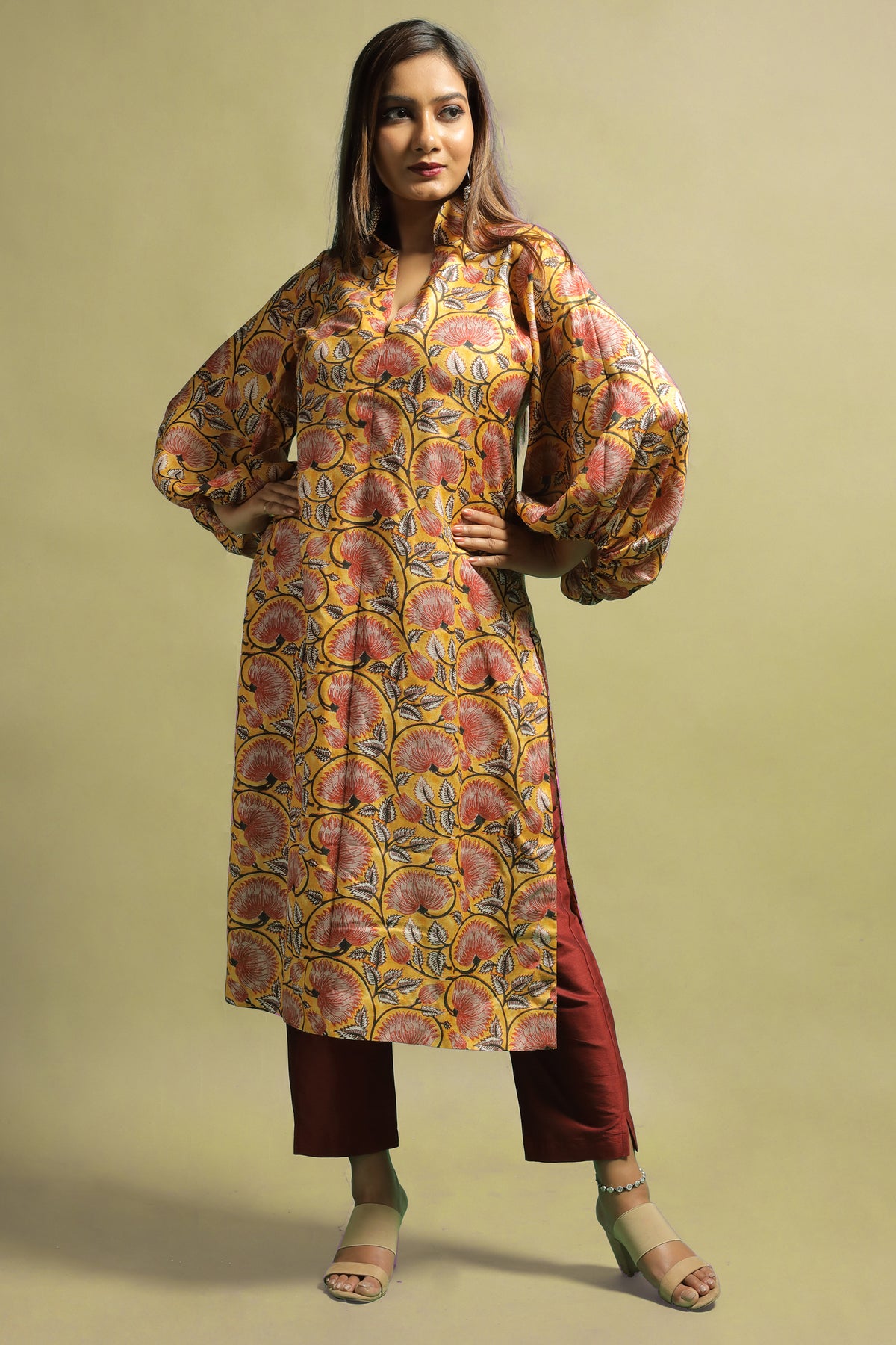 Kabandha Designer Beige Printed Tussar Kurti