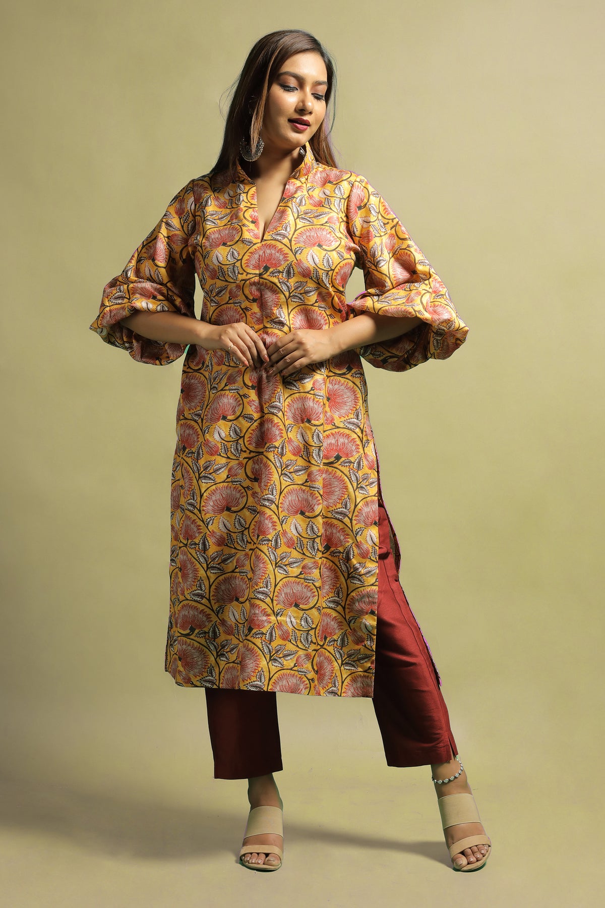 Kabandha Designer Beige Printed Tussar Kurti