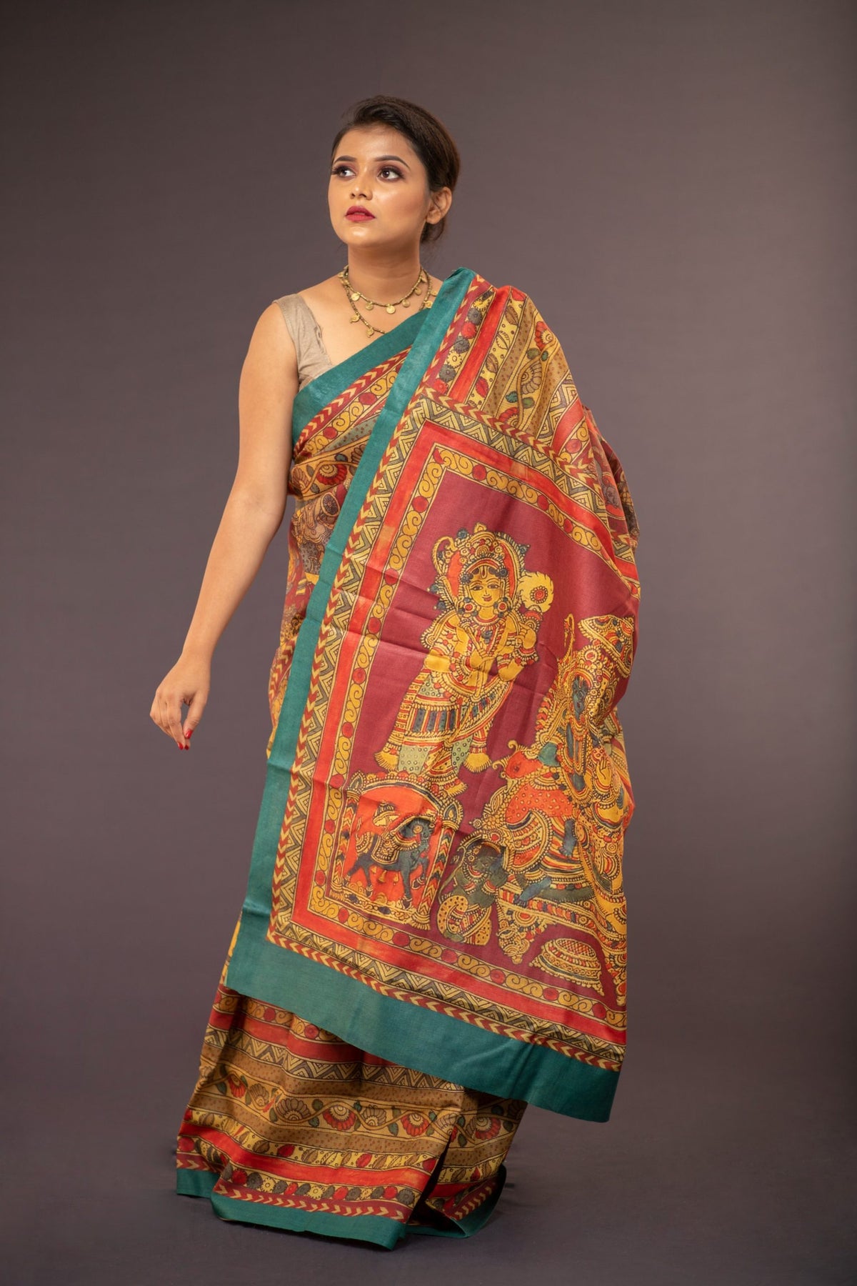 Meeraa Yellow Red Tussar Saree for Women | Classic Festive & Traditional Drape