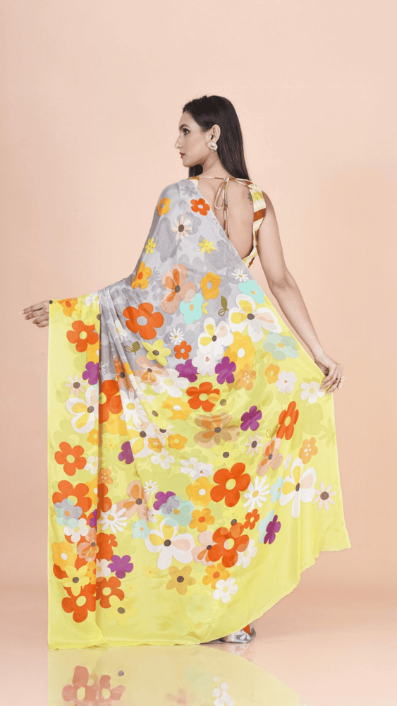 Kusumini Multicolor Chinon Silk Saree – Elegant Lightweight Flowing Ethnic Saree