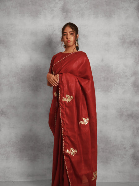 Imperial Classic Red Tussar Silk Saree Elegant Indian Ethnic Wear Collection
