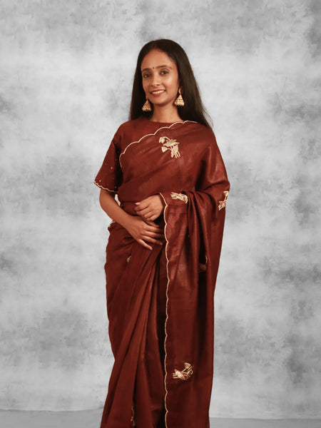Rag Designer Maroon Tussar Silk Saree | Rich Traditional Silk Saree for Festive Wear